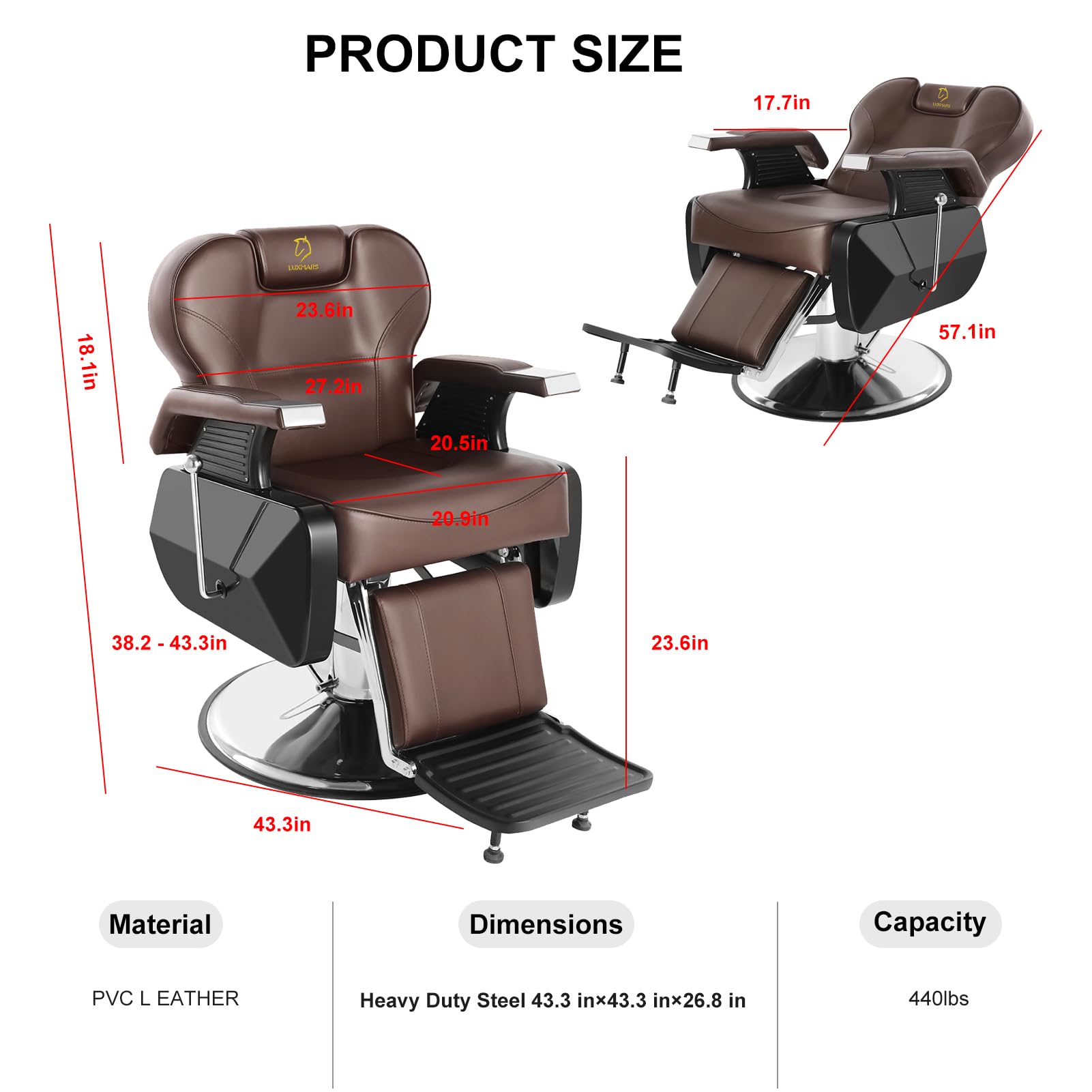 Hydraulic Barber Chair 360° Swivel Reclining Salon Styling Hair Chair for Hairdressers & Barbers - Brown Leather Upholstery, Adjustable Height - Perfect for Hair Salons, Barber Shops & Home Styling Studios