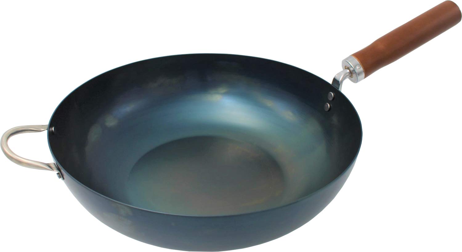Fujita Metal Iron Wok Pan 11.8 Inch (30cm) - Japanese Carbon Steel Wok with Wooden Handle - Professional Black Wok for Stir Fry, Saute, Deep Frying - Perfect for Home Cooking & Asian Cuisine