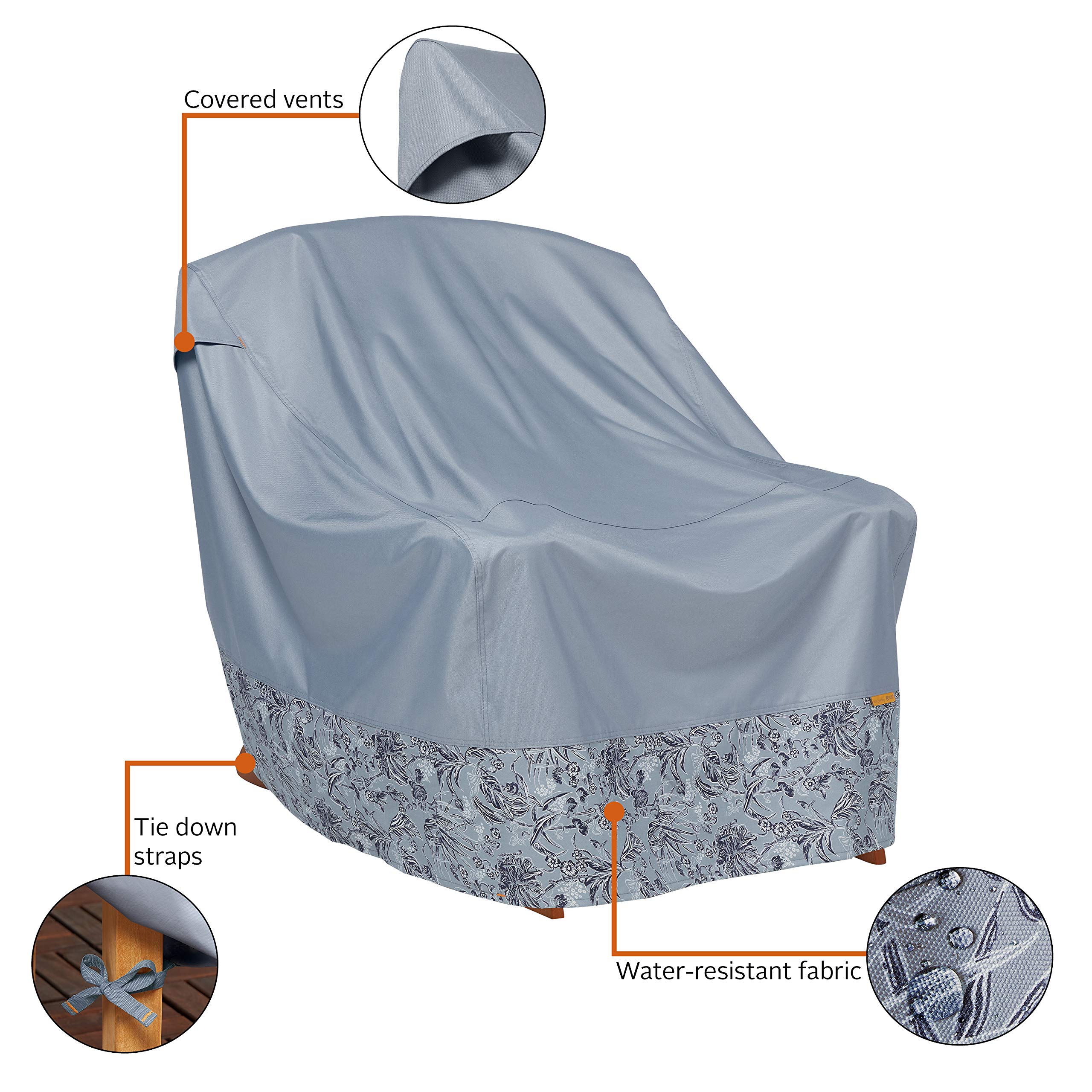 Vera Bradley Waterproof Patio Chair Cover 32x34 Inch - Rainforest Toile Gray for Outdoor Furniture Protection