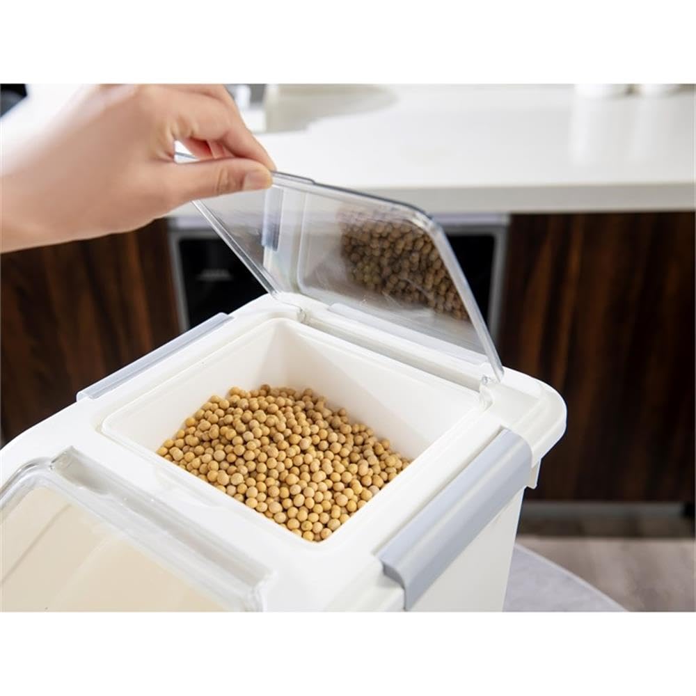 HANAMYA 15 Liter / 15 lbs Airtight Pet Food Storage Container with Measuring Cup - BPA Free for Dog Food, Cat Food, Rice, Grain & Flour - White & Gray (2 Pack) - Perfect for Kitchen Pantry & Pet Food Organization