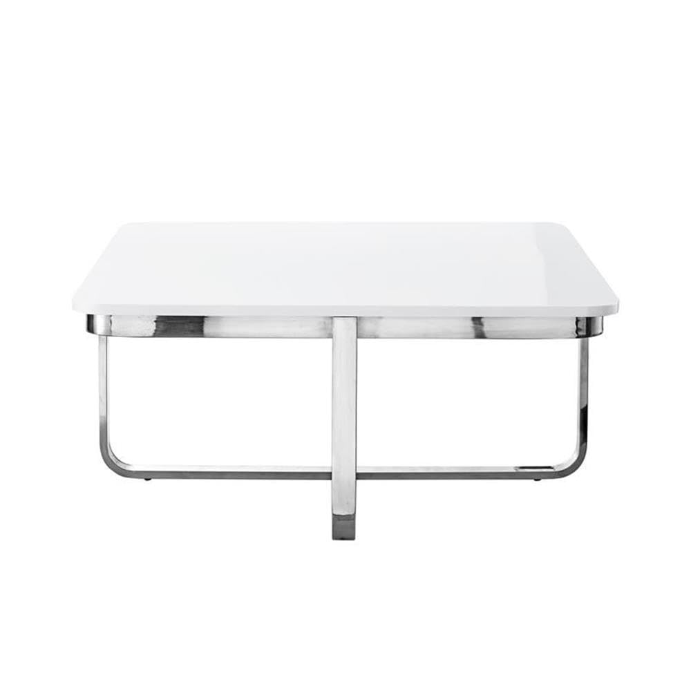 Modern Stainless Steel Coffee Table with White/Chrome Base - Contemporary Living Room Centerpiece for Home & Office Decor