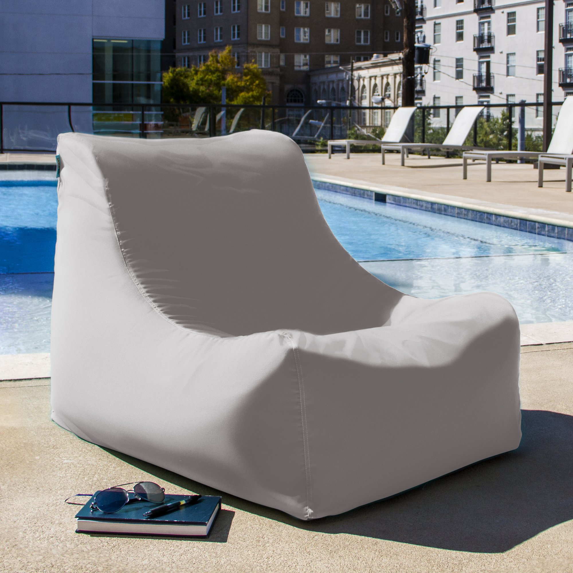 Jaxx Ponce Outdoor Bean Bag Lounge Chair with Ottoman - Waterproof Pearl Fabric - Perfect for Patio, Poolside, Backyard & Beach Relaxation