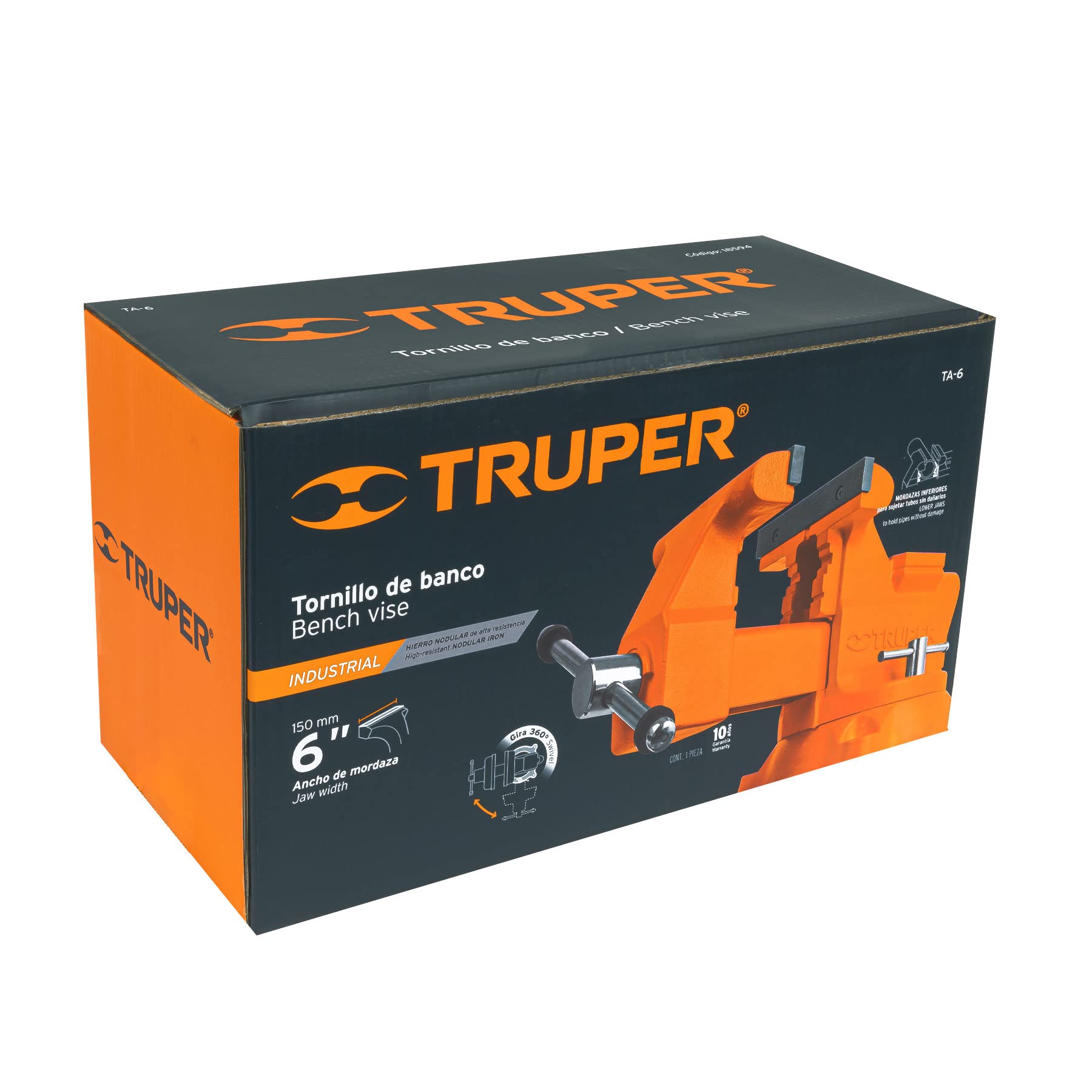TRUPER TA-6 Heavy Duty Bench Vise 6 Inch (15cm) - Perfect for Metalworking, Woodworking & DIY Projects in Home Garage or Workshop