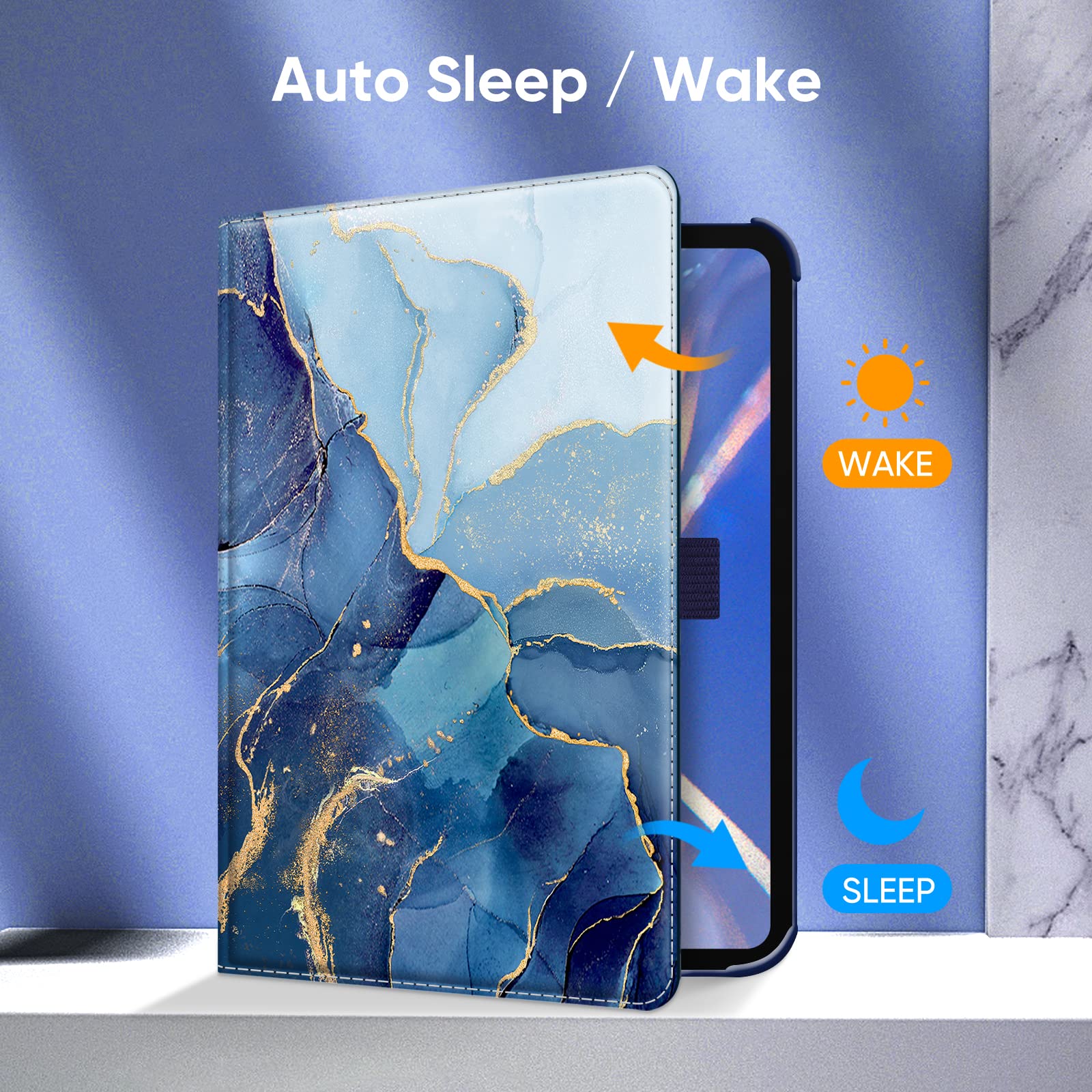 Fintie 360° Rotating Stand Case for iPad Mini 7 (2024, A17 Pro) & iPad Mini 6 (8.3 Inch) - Protective Cover with Auto Wake/Sleep | Ocean Marble Design | Perfect for Work, Travel & Home Entertainment