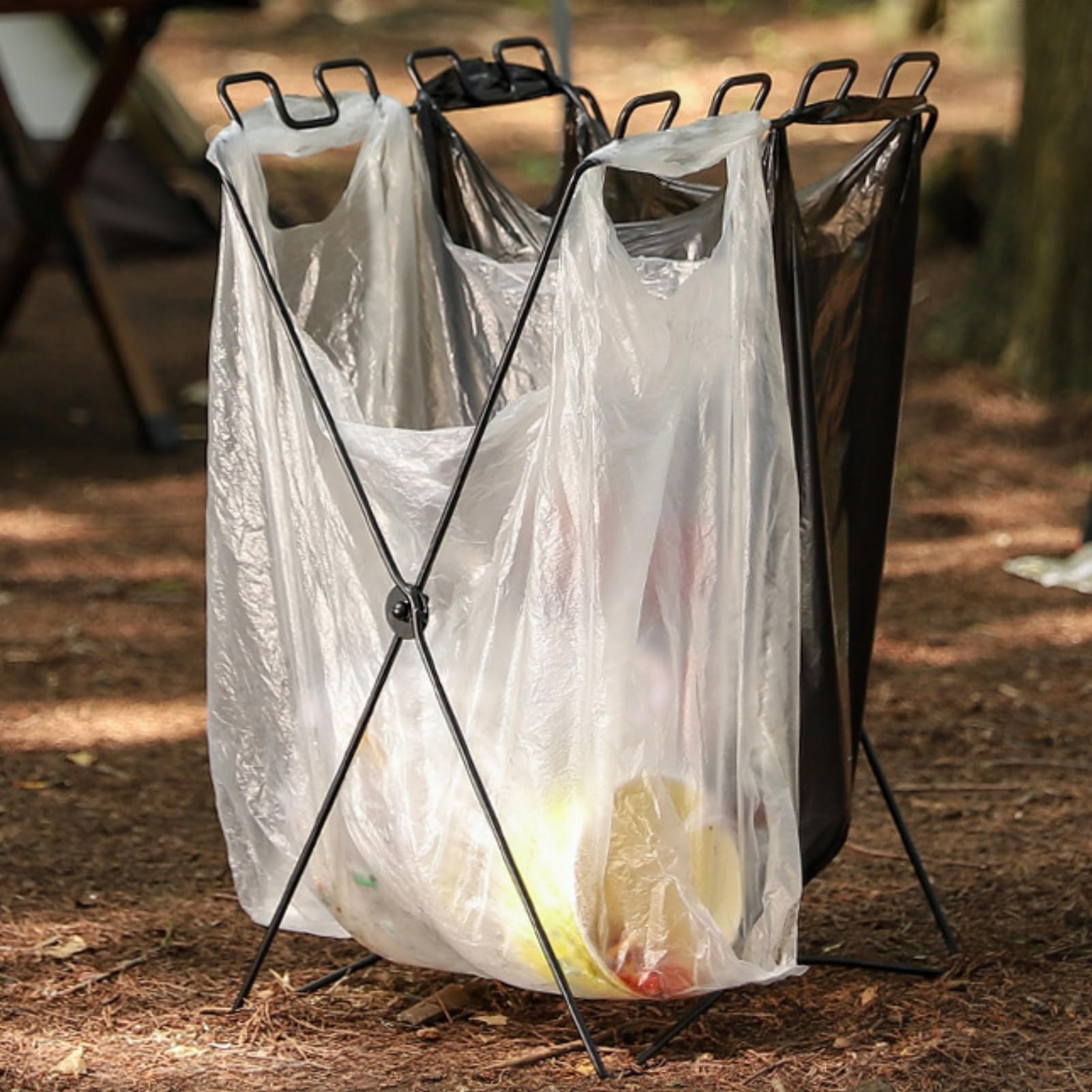 Collapsible Trash Bag Holder - 33 Gallon Portable Camping Garbage Bag Frame with Sports Bottle Drainer - Heavy Duty Iron Leaf Bag Holder for Outdoor, Picnic, Beach, Hiking and RV Camping Trips
