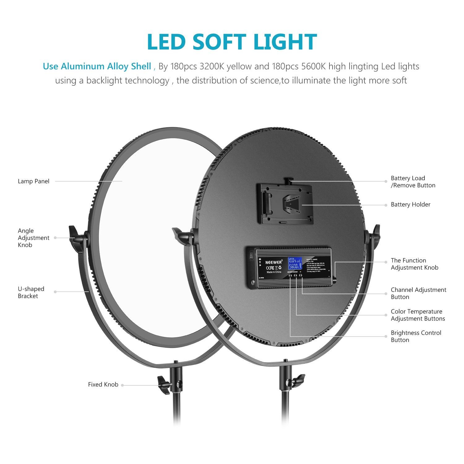 NEEWER NL 360ARC 18 70W Ultra Thin Bi-Color Round LED Light Panel - Perfect for Photography, Videography, YouTube & Studio Lighting