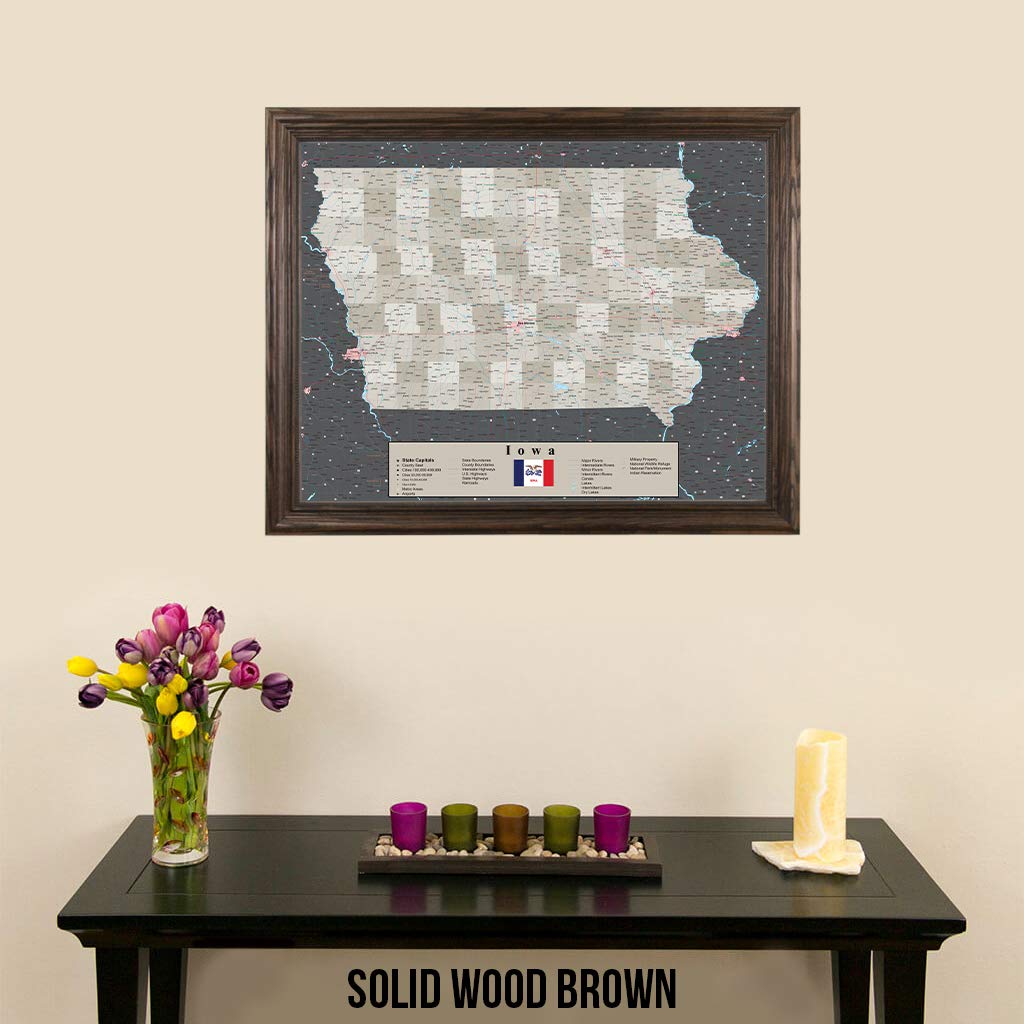 Iowa Cork Board - Earth Toned Solid Wood Brown Frame Bulletin Board - 27