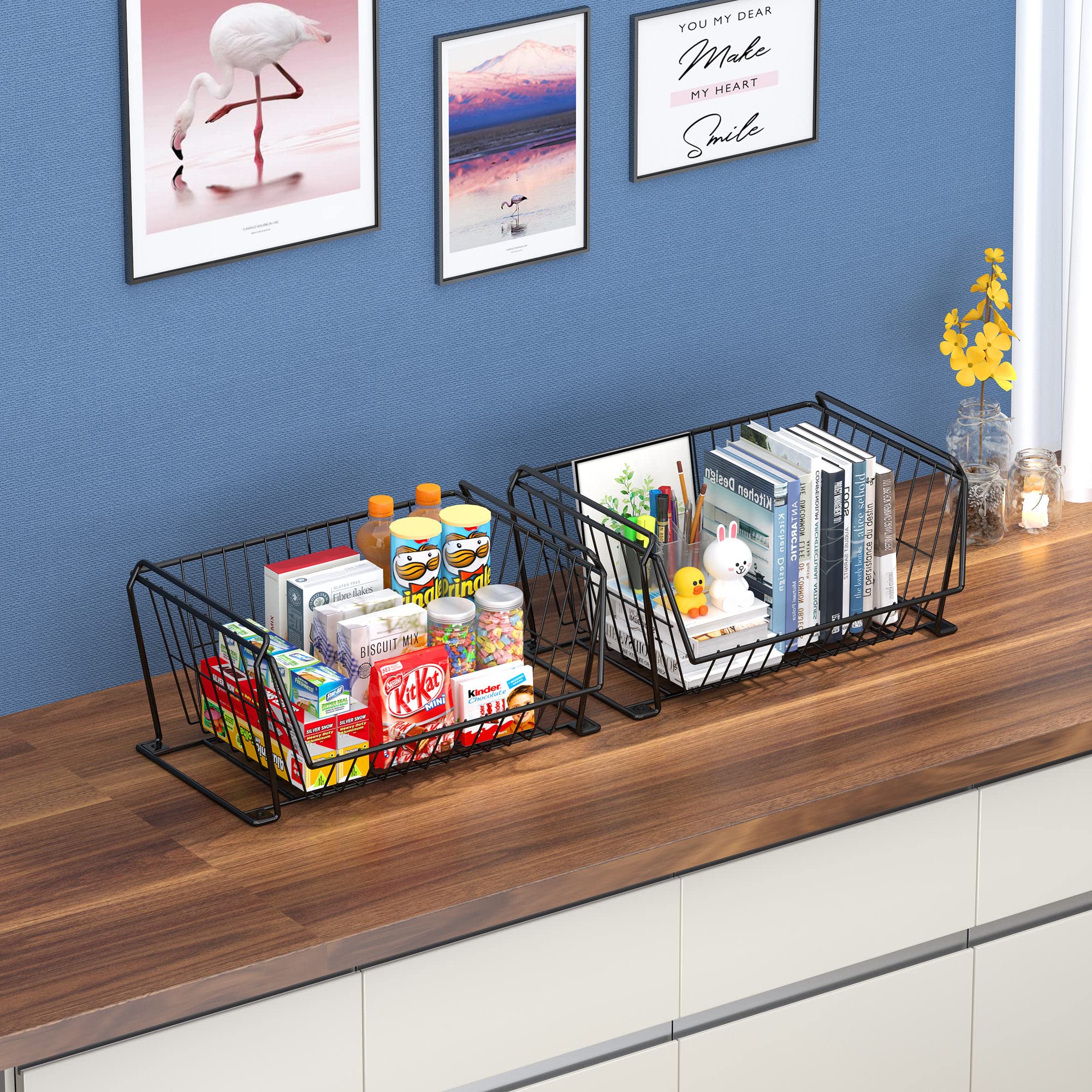 PUSDON 4-Tier Stackable Metal Storage Baskets - Rustproof Kitchen Organizer for Fruits, Vegetables, Pantry & Office Supplies - Space Saving Shelf for Home, Kitchen & Office Organization (Black)
