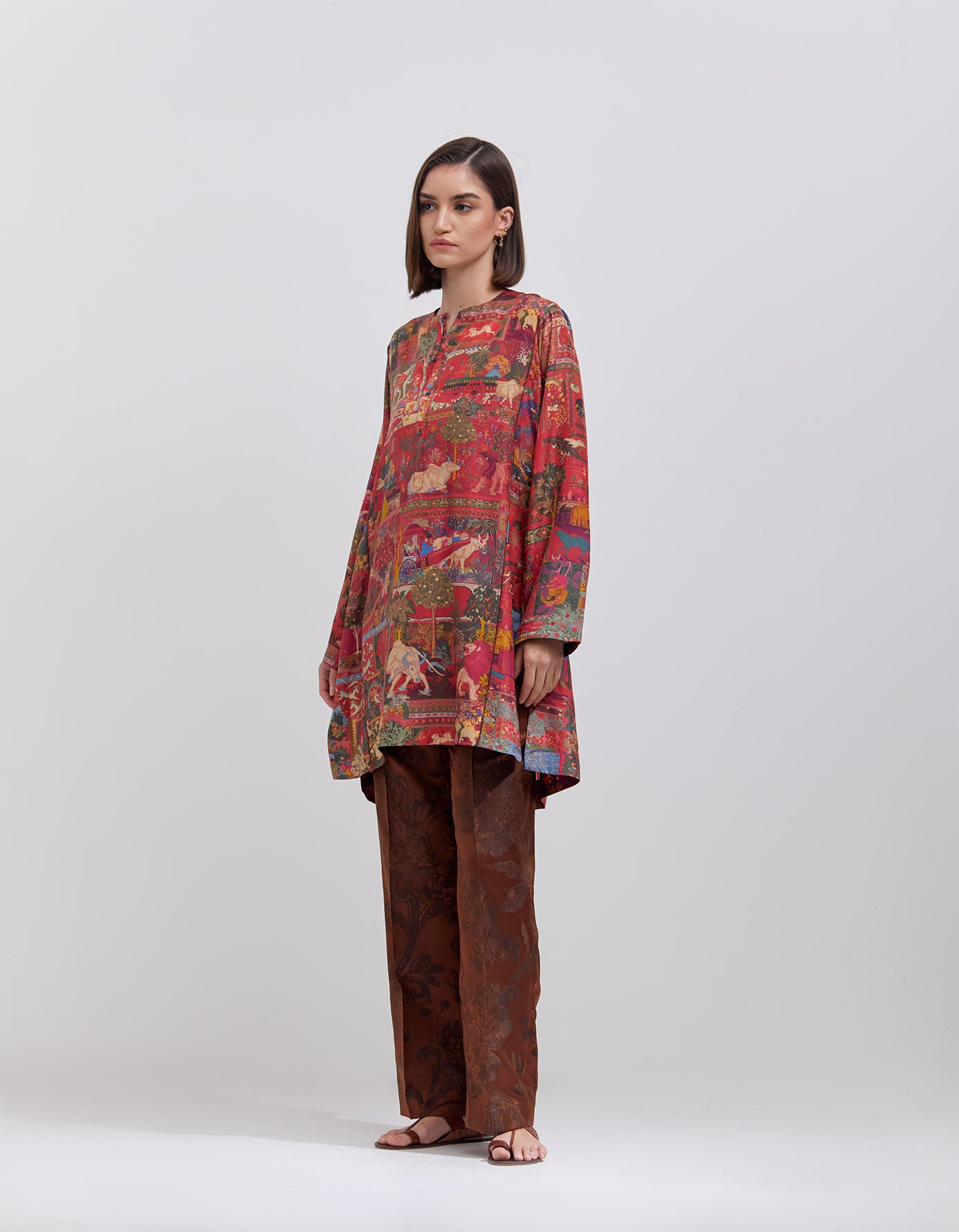 Kalidar Silk Kurta for Women - Elegant Crimson Embroidered Indian Tunic Top for Festivals, Weddings & Special Occasions