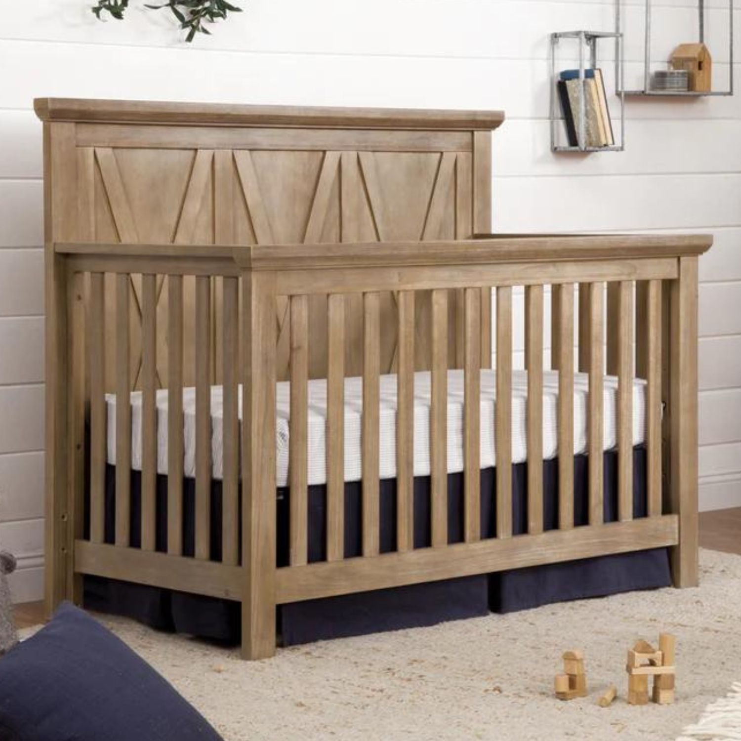 Emory Farmhouse 4-in-1 Convertible Crib - White Wooden Baby Crib with Toddler Bed Conversion | Nursery Furniture for Boys & Girls | Perfect for Small Spaces & Modern Nurseries