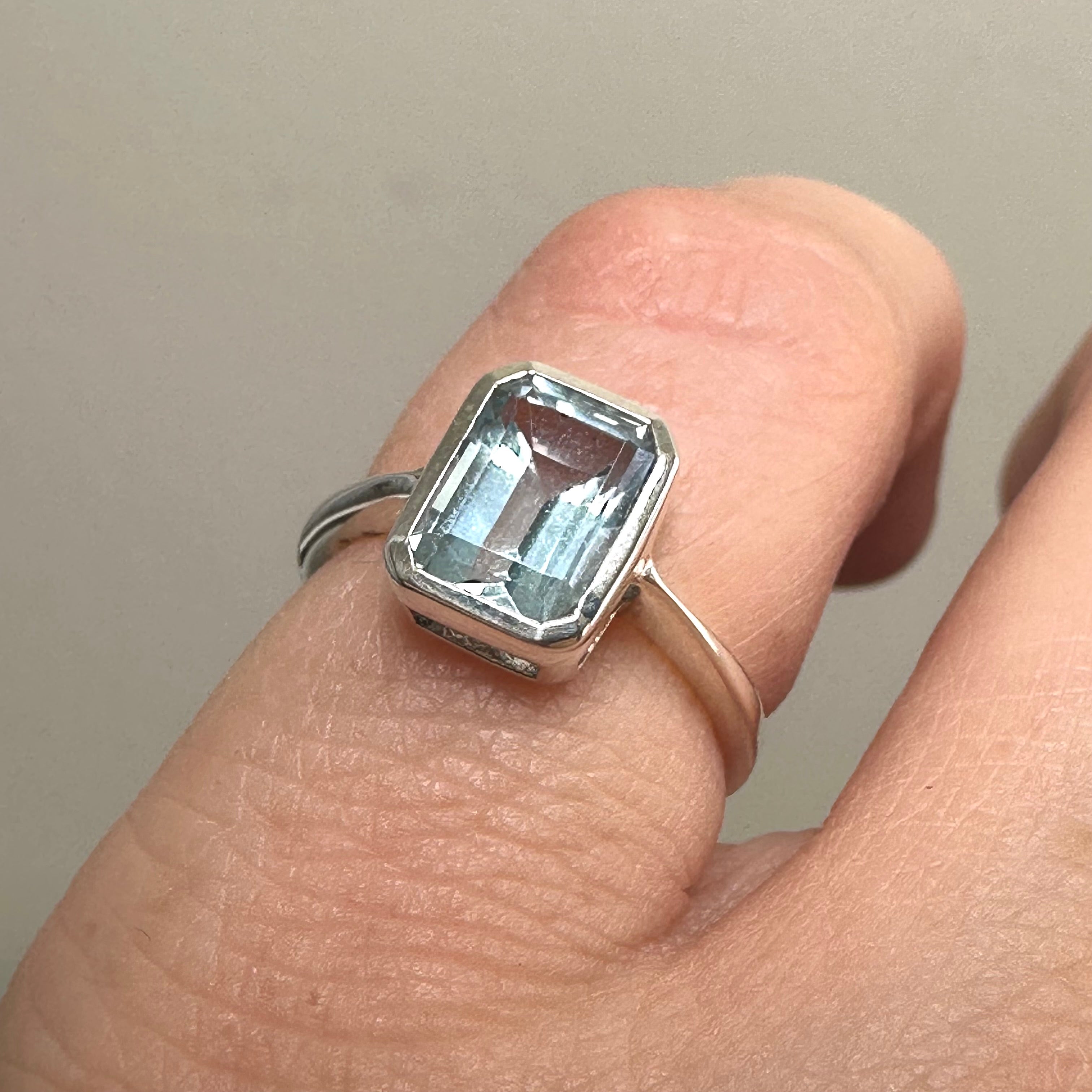 Blue Topaz Rectangular Faceted Ring - Size 5 Sterling Silver Jewelry for Women - Perfect for Engagement, Wedding & Anniversary Gifts