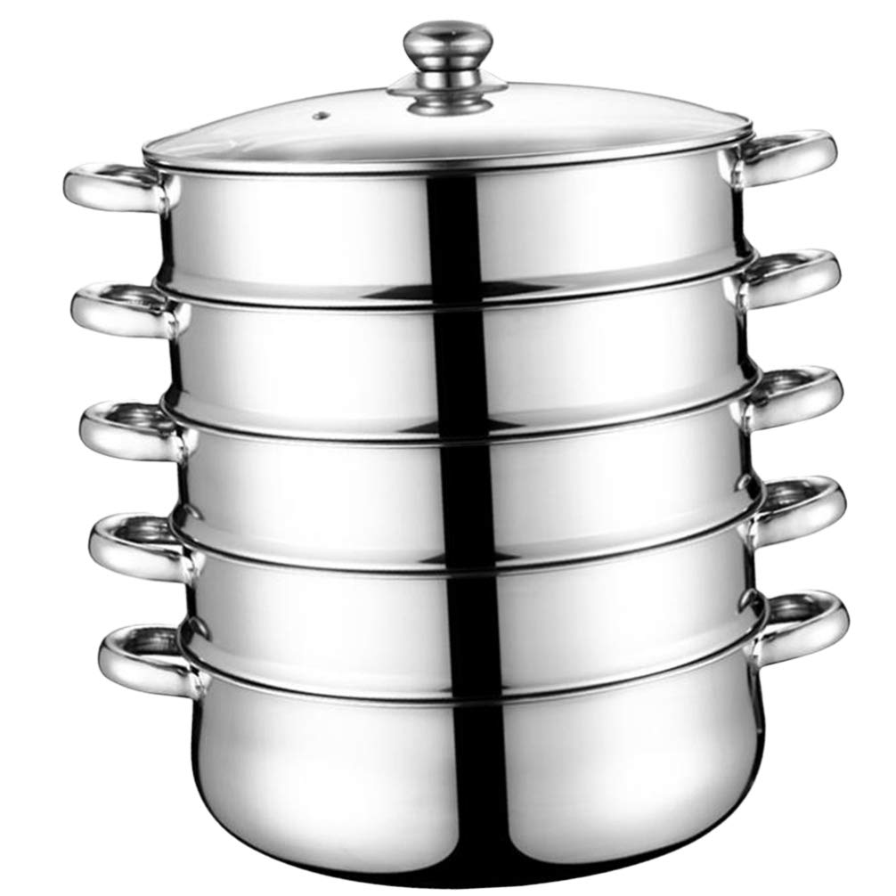 **5-Tier Stainless Steel Steamer Pot with Lid - 28cm Cabilock Food Steamer for Vegetables, Dumplings & Seafood | Healthy Cooking, Meal Prep & Large Batch Steaming**