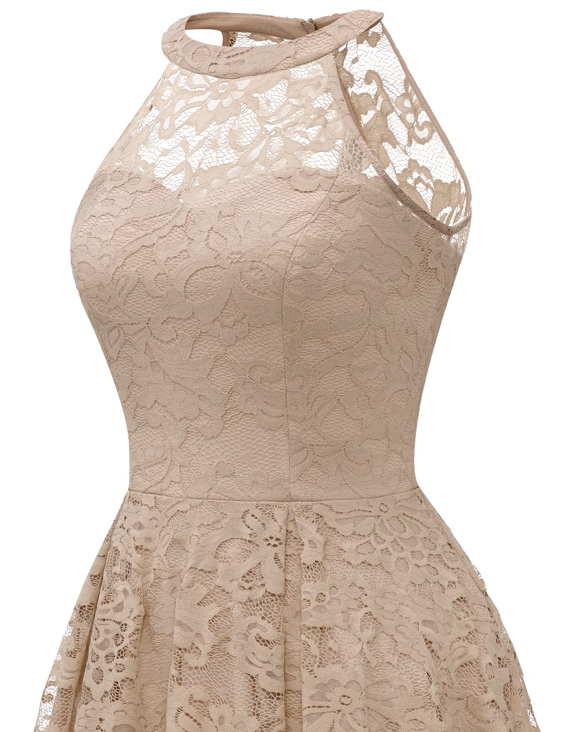 Elegant Women's Halter Lace Cocktail Dress for Wedding Guest & Bridesmaid | Hi-Lo Hem Sheer Neckline Party Gown | Perfect for Evening Events, Formal Occasions & Special Celebrations