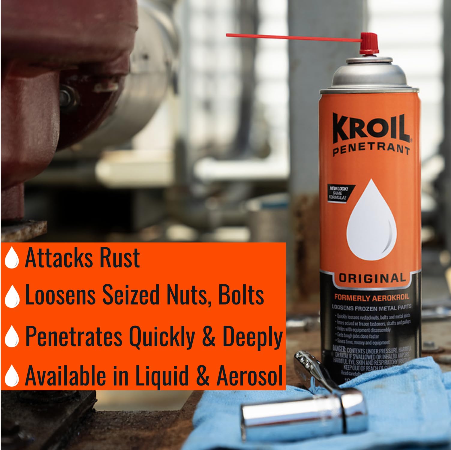 Kroil Original Penetrating Oil Aerosol Spray - 10oz Can (Case of 6) | Rust Remover for Bolts, Metal Parts, Hinges & Chains | Corrosion Inhibitor & Lubricant for Stuck Moving Parts | AZKS102C6 | Ideal for Automotive Repair, Machinery Maintenance & DIY Projects