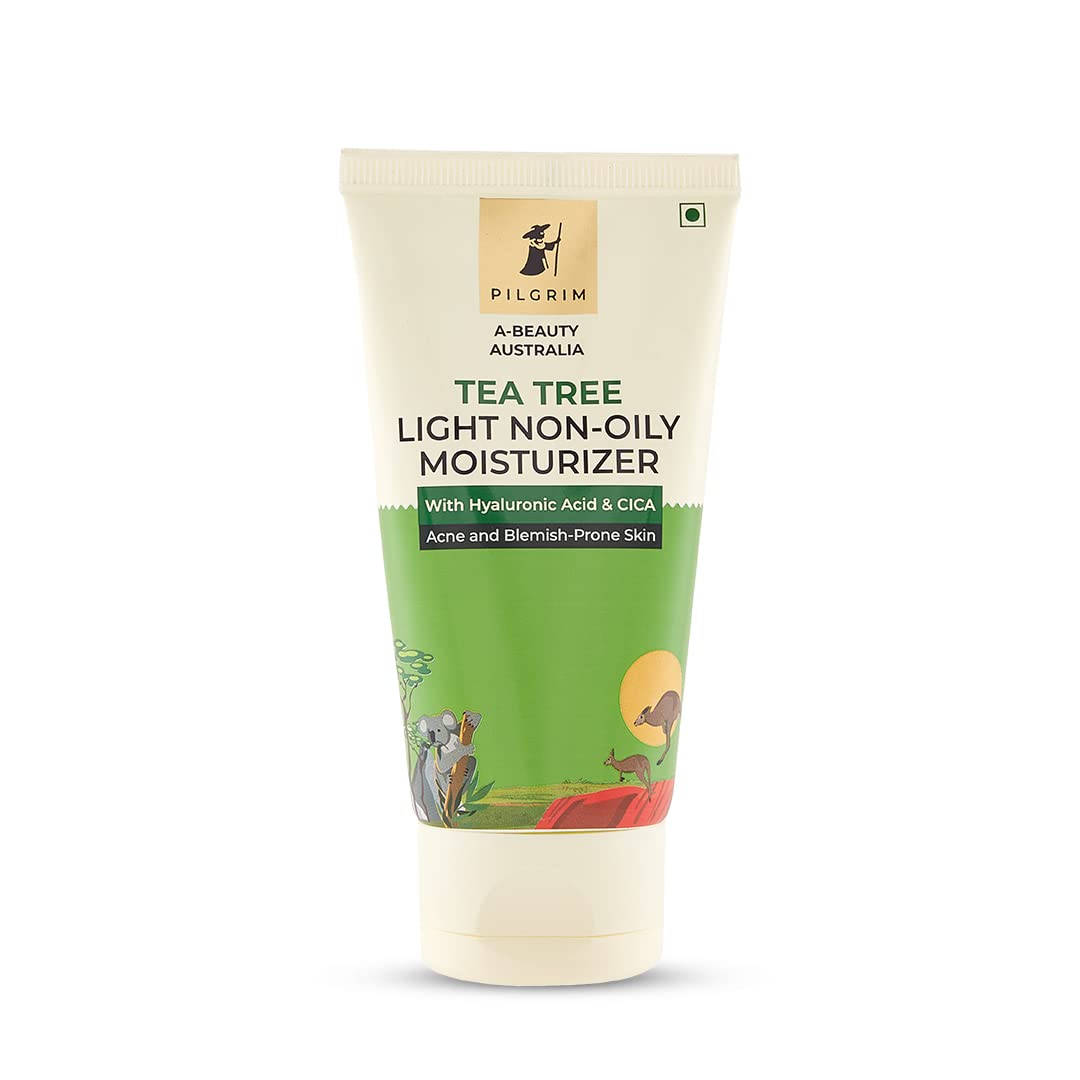 Pilgrim Australian Tea Tree Oil-Free Face Moisturizer for Oily & Acne-Prone Skin with Hyaluronic Acid & CICA – Lightweight Non-Greasy Formula for Women & Men (80g) | Perfect for Daily Skincare Routine & Acne Treatment