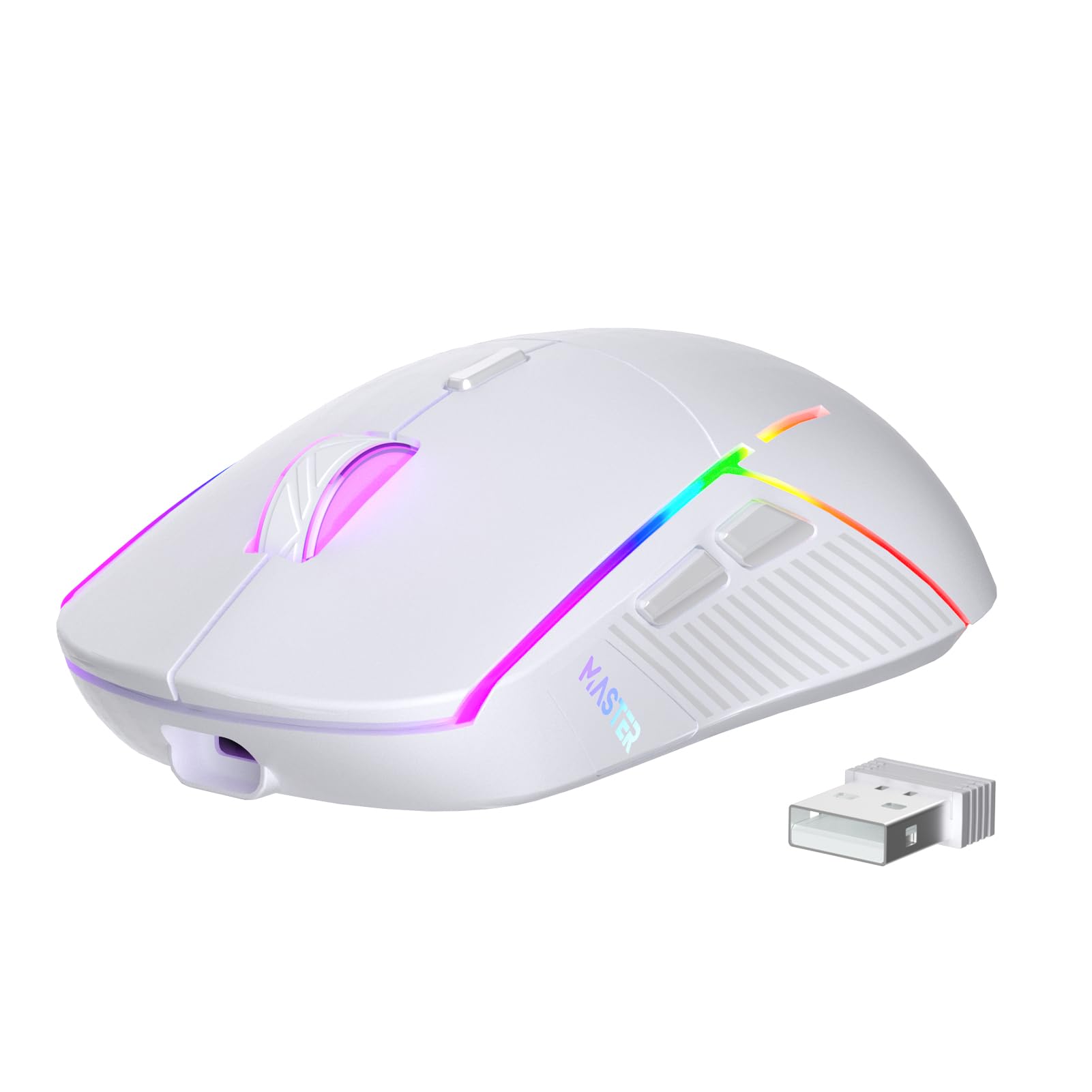 FFJ Wireless Gaming Mouse - 24000 DPI Tri-Mode (2.4G/USB-C/Bluetooth 5.3) RGB Programmable Rechargeable Mouse with 75Hrs Battery for PC, Mac, PS5, Xbox - White | Perfect for FPS, MMO Gaming & Office Work