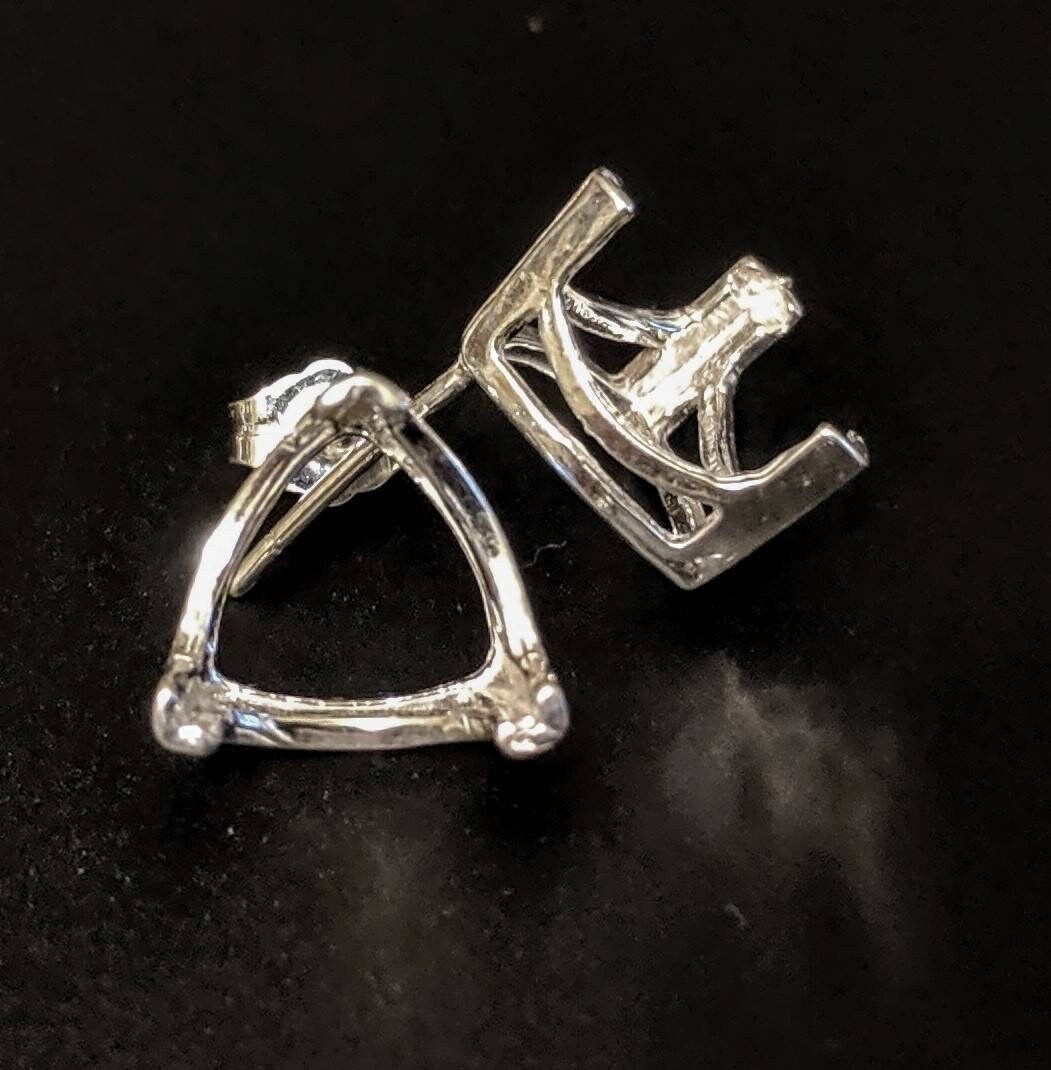 Sterling Silver or 14K Gold Prong Earring Settings - 4mm & 10mm Trillion Vee Set (2 Pieces) for Jewelry Making - Perfect for DIY Earrings, Bridal Jewelry, and Gift Giving