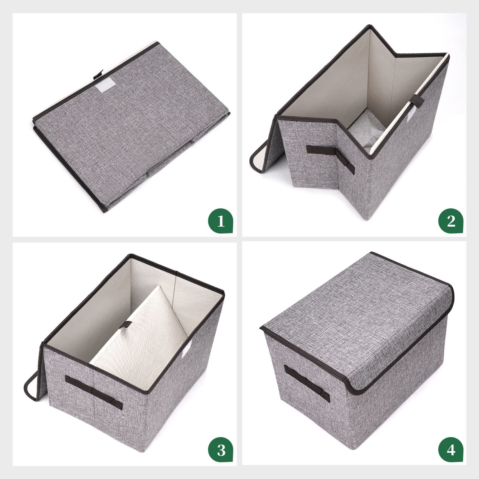 22 Quart Large Foldable Storage Bins with Flip-Top Lid & Handles - 4 Pack Gray Linen Fabric Organizer Baskets for Clothes, Blankets, Toys - Perfect for Home, Office, Closet & Nursery Organization (14.6 x 9.5 x 9.5 Inches)