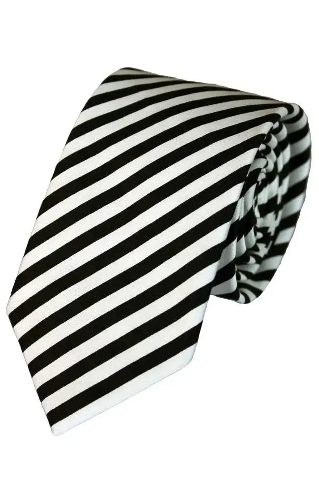 LA Smith Men's Black and White Striped Printed Necktie - Classic Slim Skinny Tie for Business, Office, Wedding & Formal Events