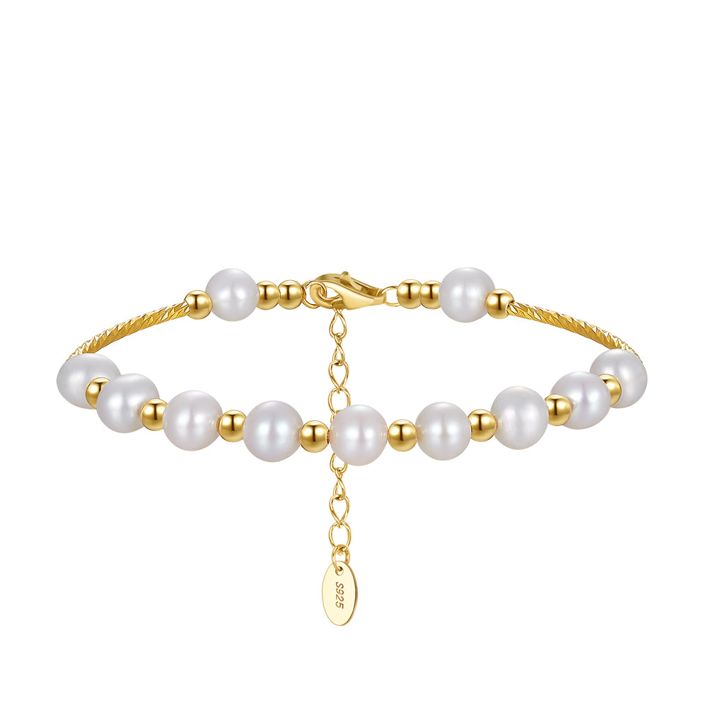 Golden Sands Pearl Bracelet - Elegant Beaded Jewelry for Women, Natural Freshwater Pearls, Adjustable Wrap Bracelet - Perfect for Weddings, Parties & Everyday Wear