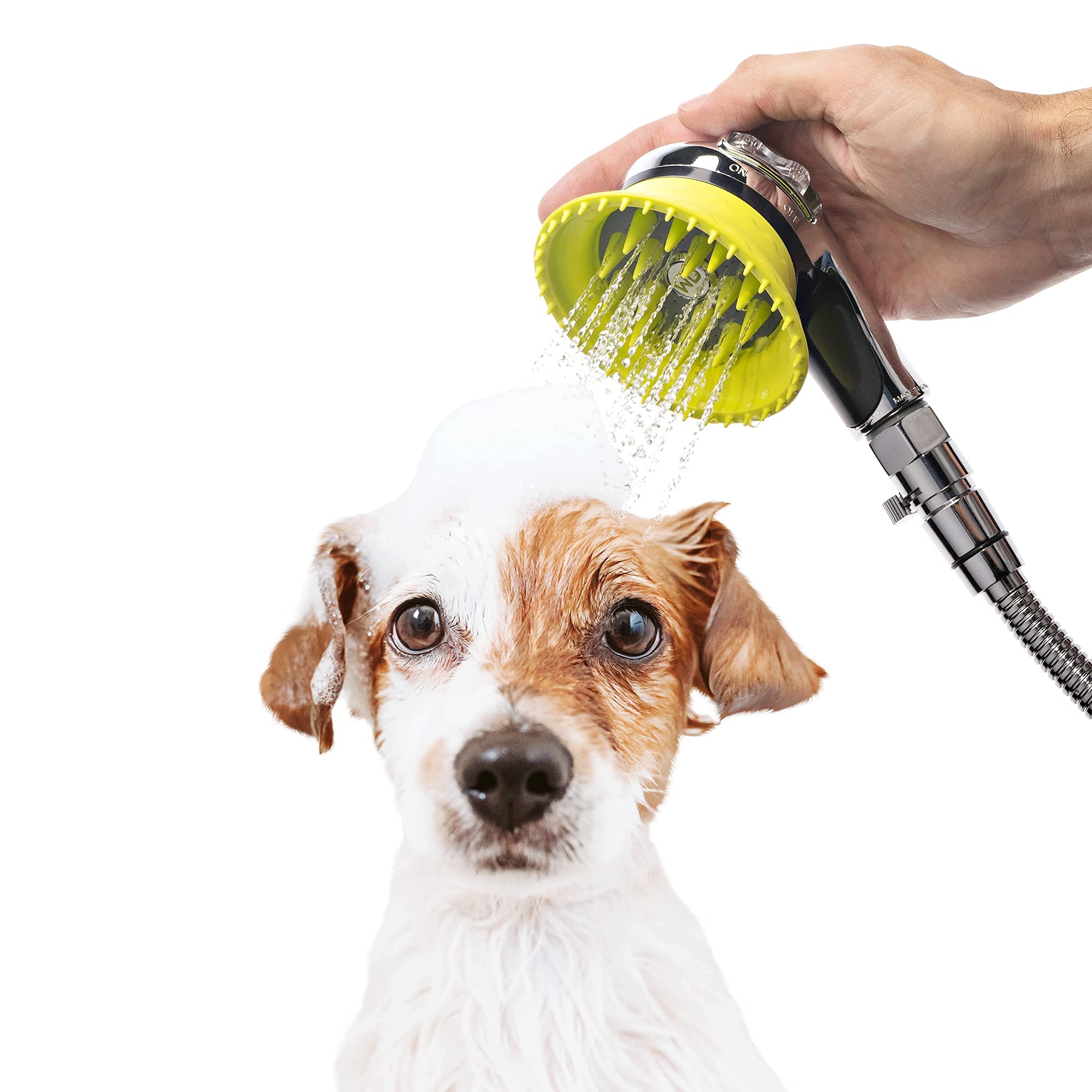 WD Handheld Shower Brush with On/Off Switch & Adjustable Water Pressure - Pet & Human Use for Bathing, Grooming & Cleaning - Perfect for Dogs, Cats & Household Shower Needs