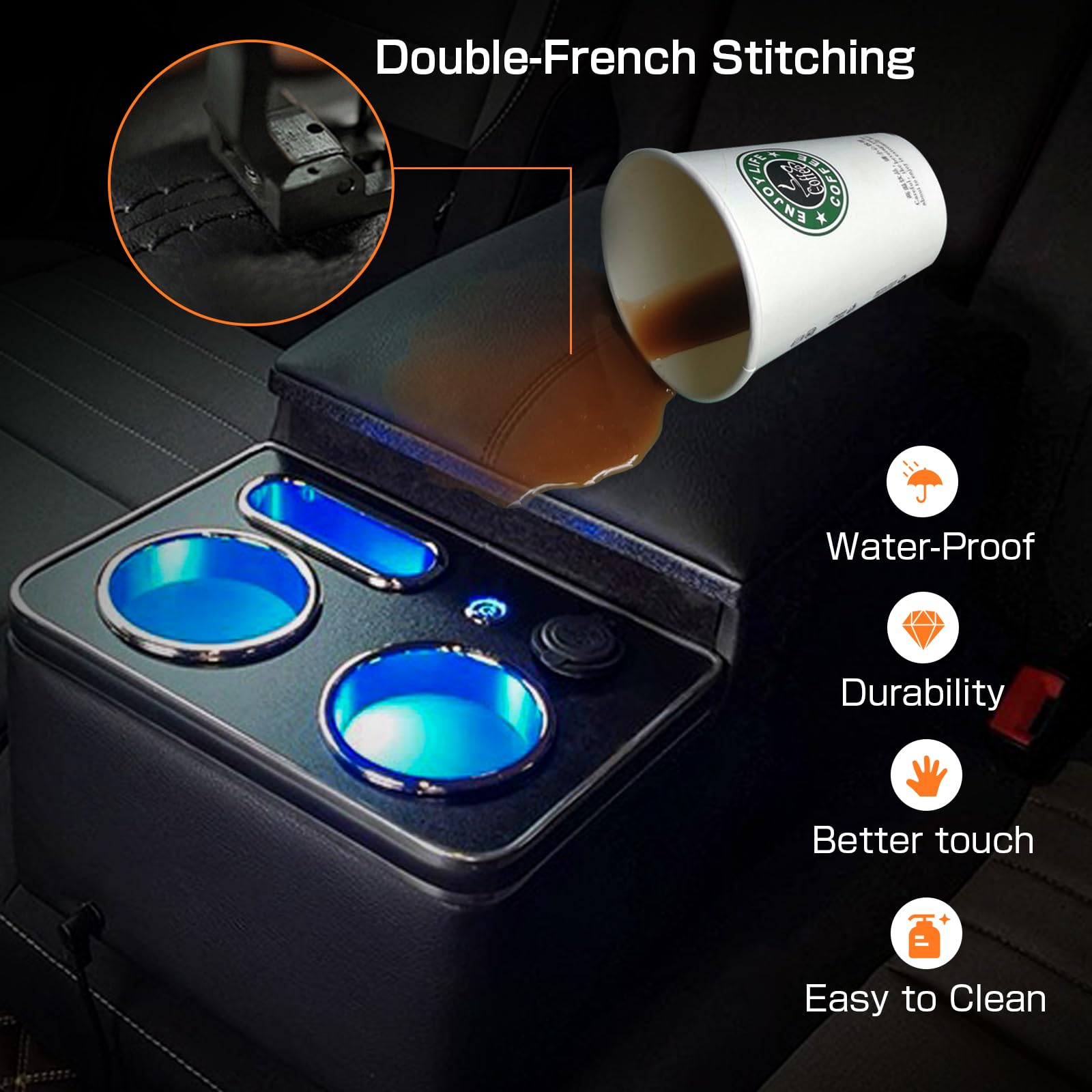 Upgrade Car Center Console Organizer with Cup Holder & Phone Holder - Universal Fit for Cars, Vans, Trucks - Black Storage Box for Floor, Cab, Back Bench Seat & Armrest - Perfect for Road Trips, Commuting & Family Travel