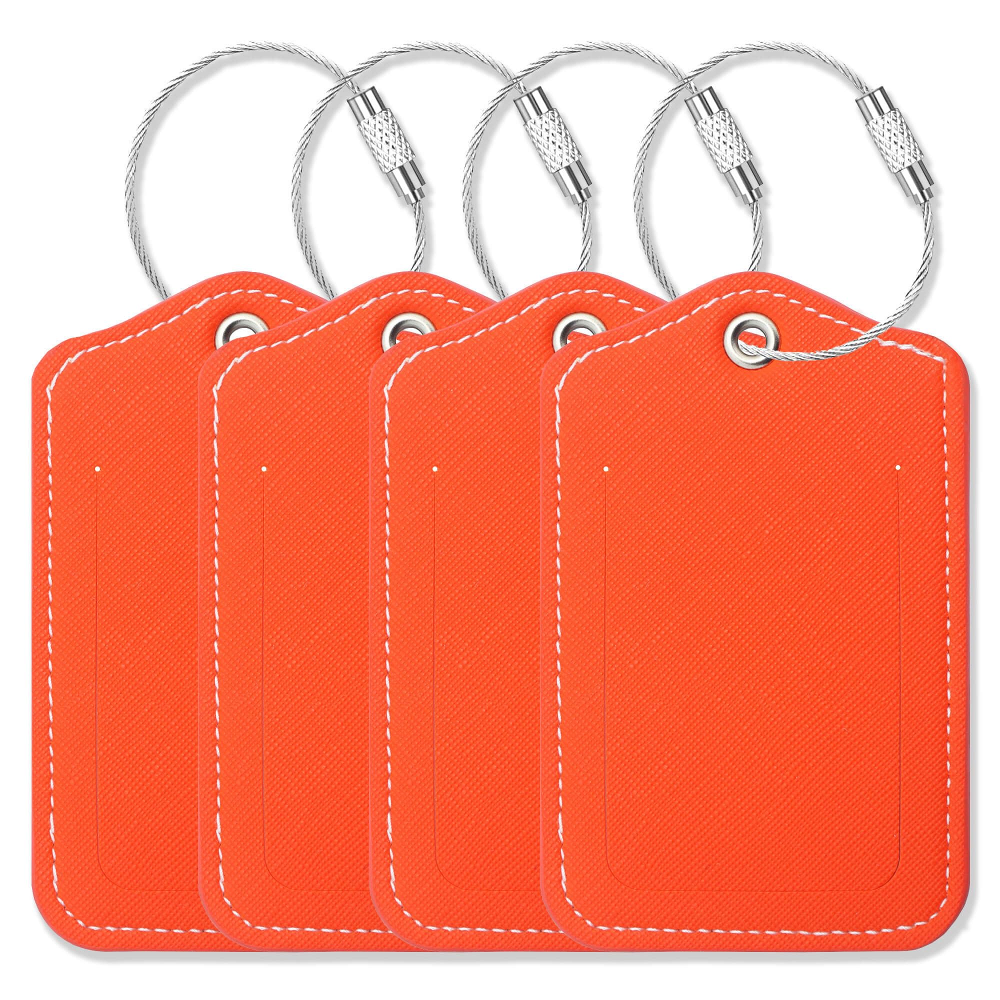 Durable Leather Luggage Tags 4-Pack with Secure Loops - Cute Travel ID Tags for Suitcases, Backpacks & Bags - Perfect for Air Travel, Vacations & Business Trips (Orange)