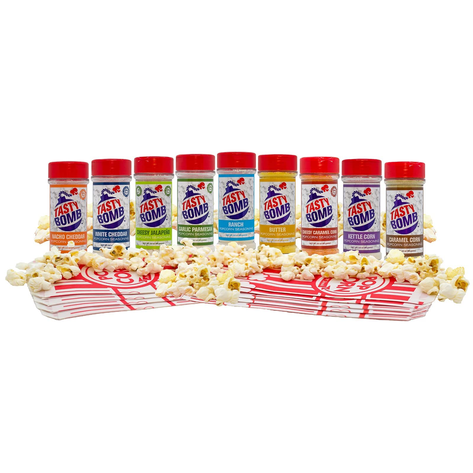 Keto Friendly & Gluten Free Popcorn Seasoning Variety Pack (9 Flavors) - Paleo Diet, No MSG, Non-GMO | Perfect for Movie Nights, Family Gatherings & Healthy Snacking