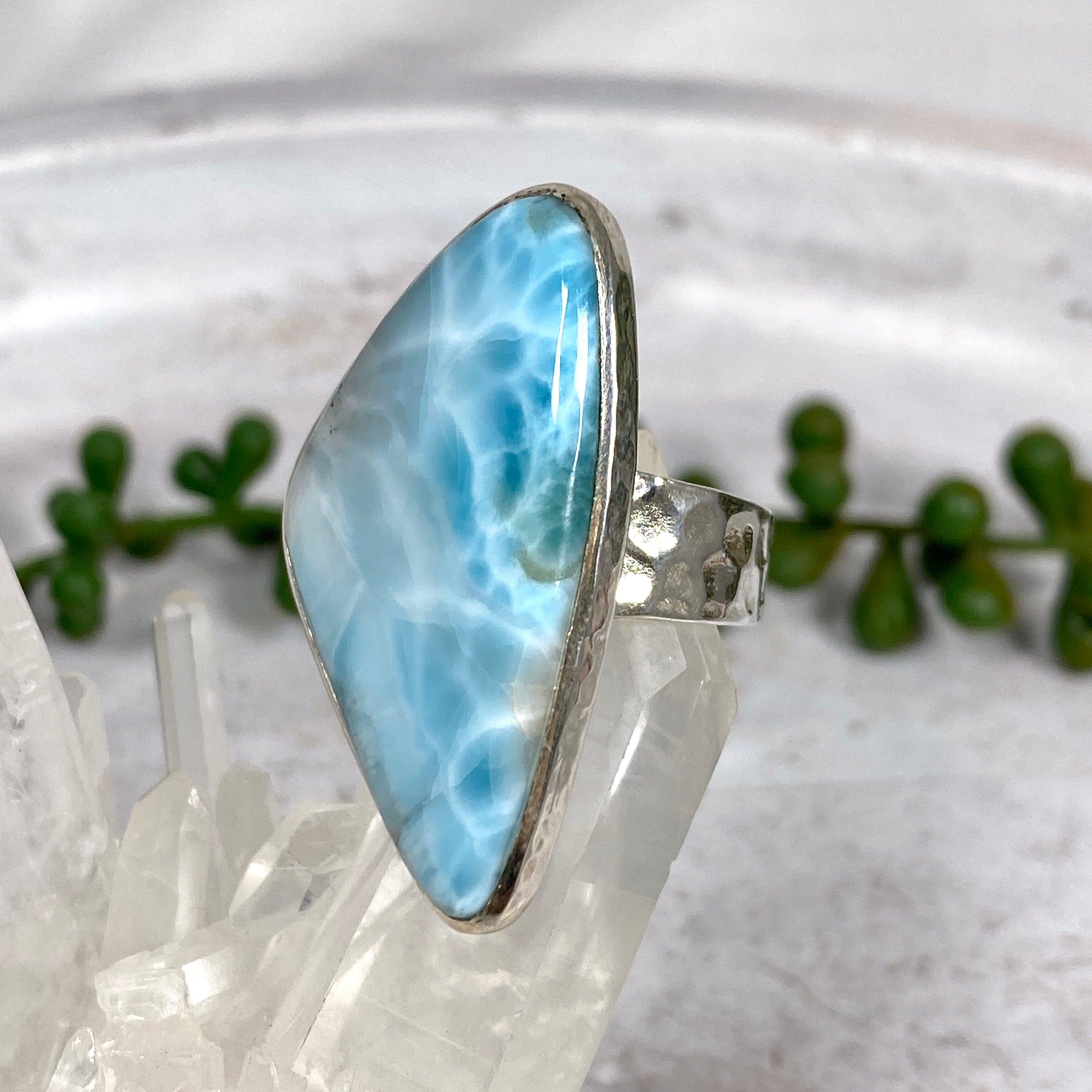 Larimar Freeform Hammered Band Ring - Size 11 - Handmade Sterling Silver Jewelry - KRGJ2181 | Perfect for Boho Fashion, Beach Weddings & Everyday Wear