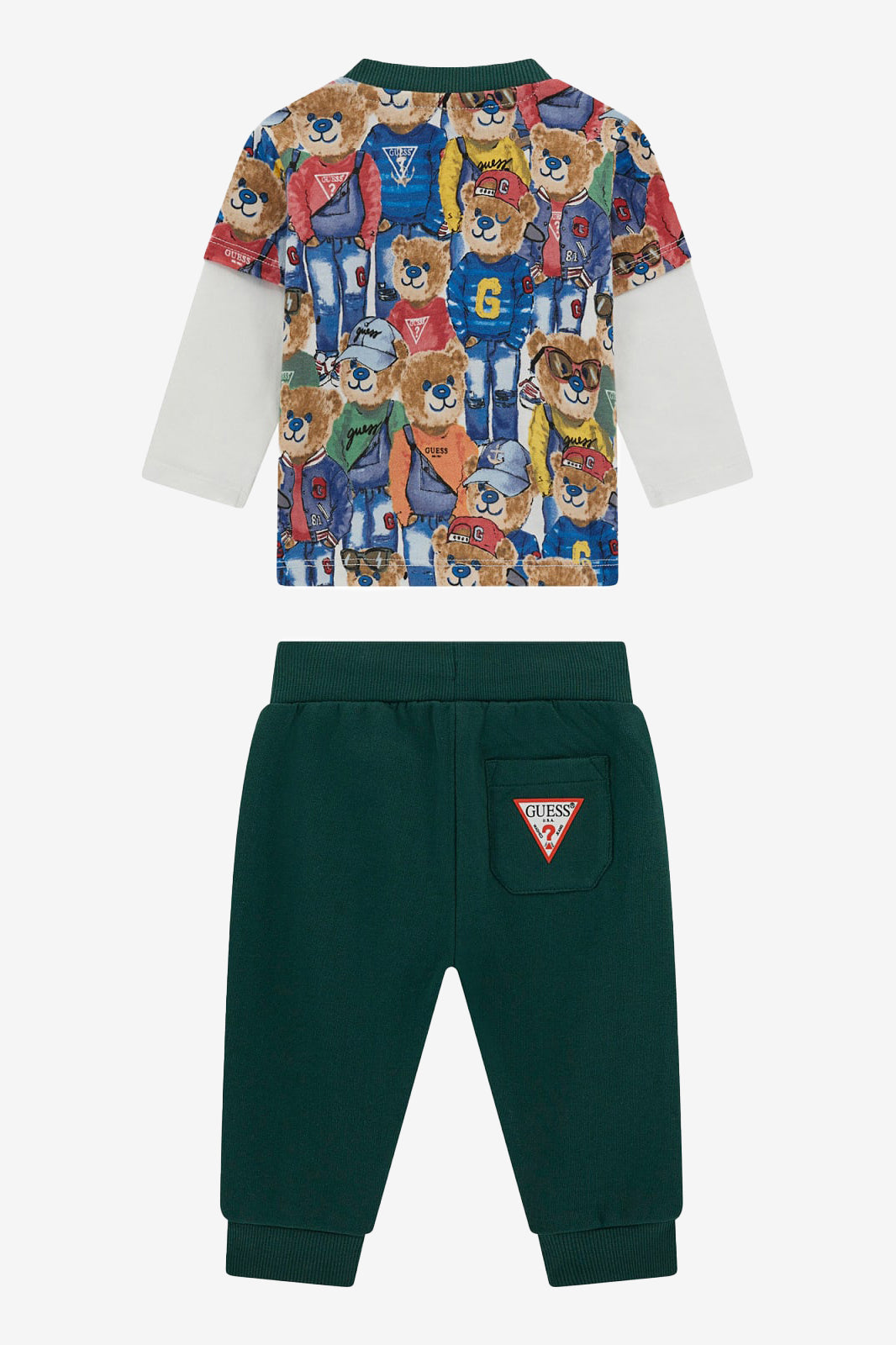 Theodore Blue and Green Bear Print Matching Top and Joggers Set - Cute Animal Outfit for Women, Casual Loungewear, Sleepwear, and Playtime Comfort