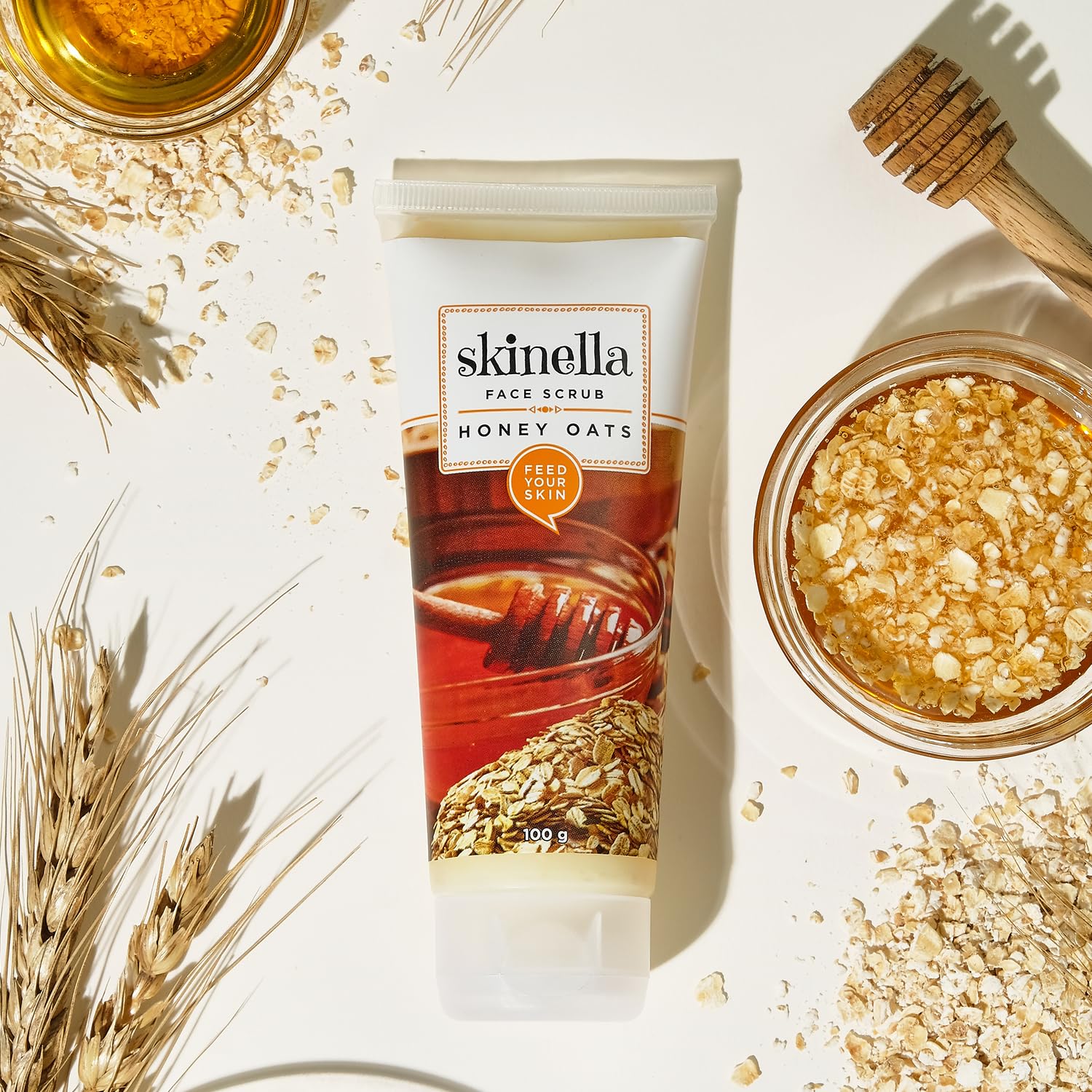 Skinella Honey Oats Facial Scrub 100g - Natural Exfoliator for Glowing Skin | Gentle Face Cleanser for Dry & Sensitive Skin | Perfect for Daily Skincare Routine & Spa Days
