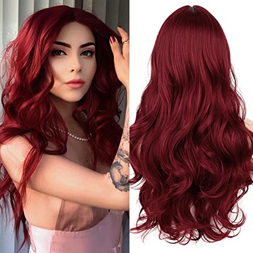 Long Straight Ombre Brown Wig with Middle Part - Natural Looking Synthetic Hair for Daily Wear & Cosplay