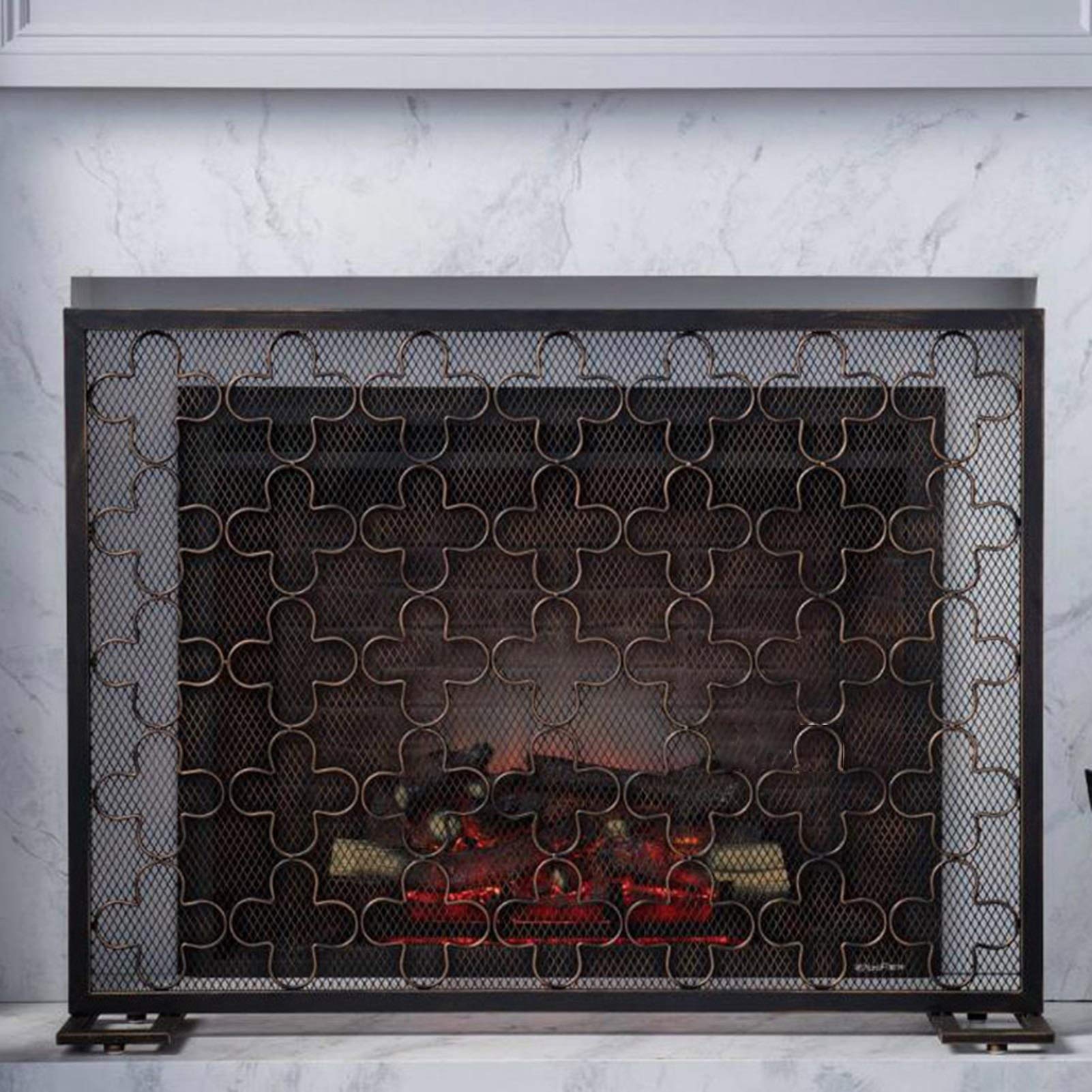 Fireplace Spark Guard Screen - Heavy Duty Iron Mesh Fireplace Safety Screen for Wood Stove & Fireplace - Free Standing Fireplace Protector for Indoor & Outdoor Use - Perfect for Living Room, Patio, and Camping Safety
