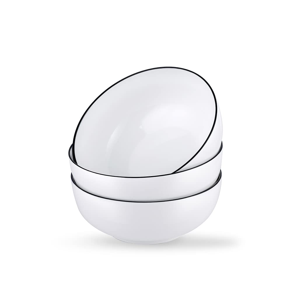 Large White Porcelain Soup Bowls - 3-Pack 60oz for Cereal, Pasta & Salad