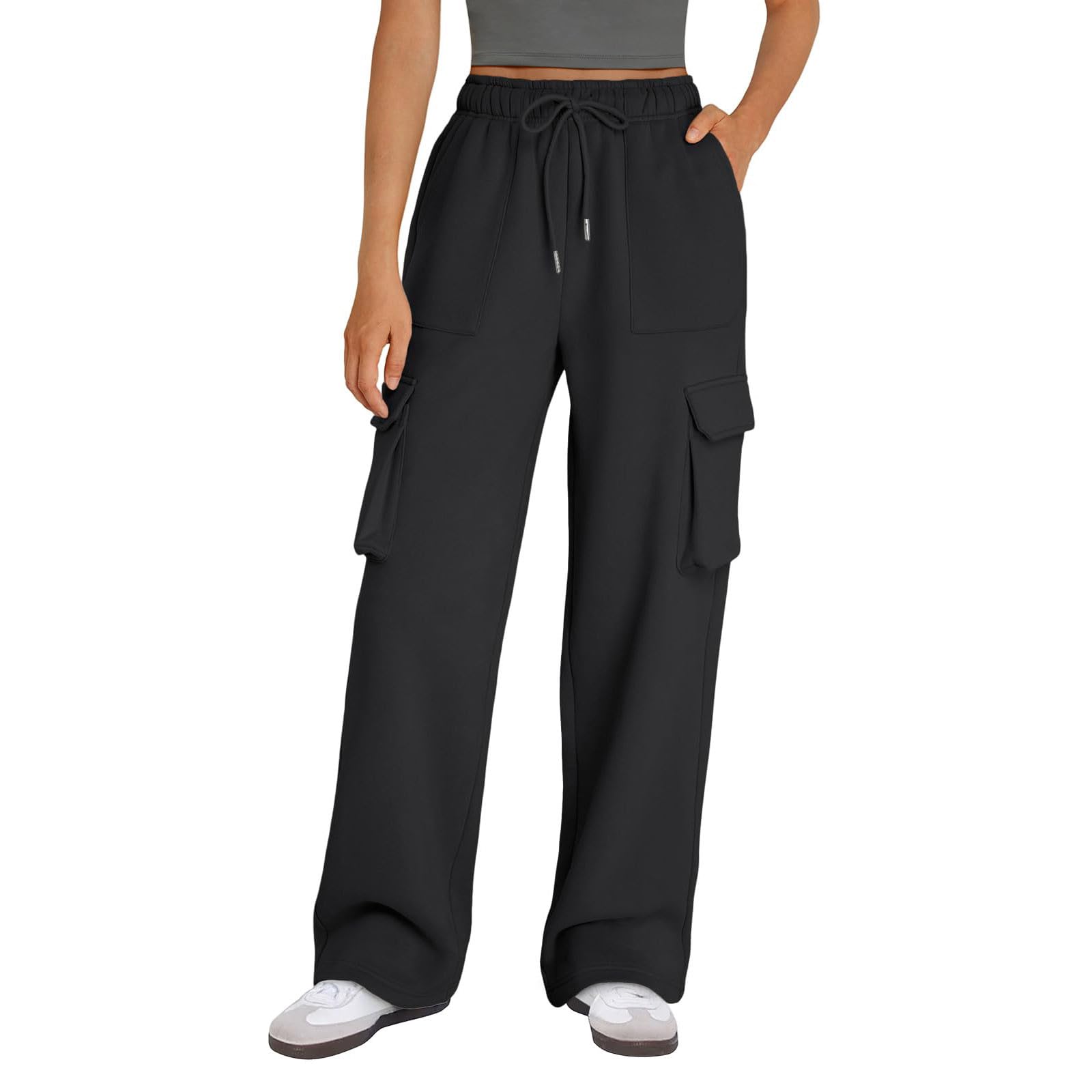 **Women's High Waisted Cargo Sweatpants - Baggy Wide Leg Fleece Joggers for Workout, Lounge & Casual Wear - Loose Fit Athletic Pants for Running, Yoga & Everyday Comfort**