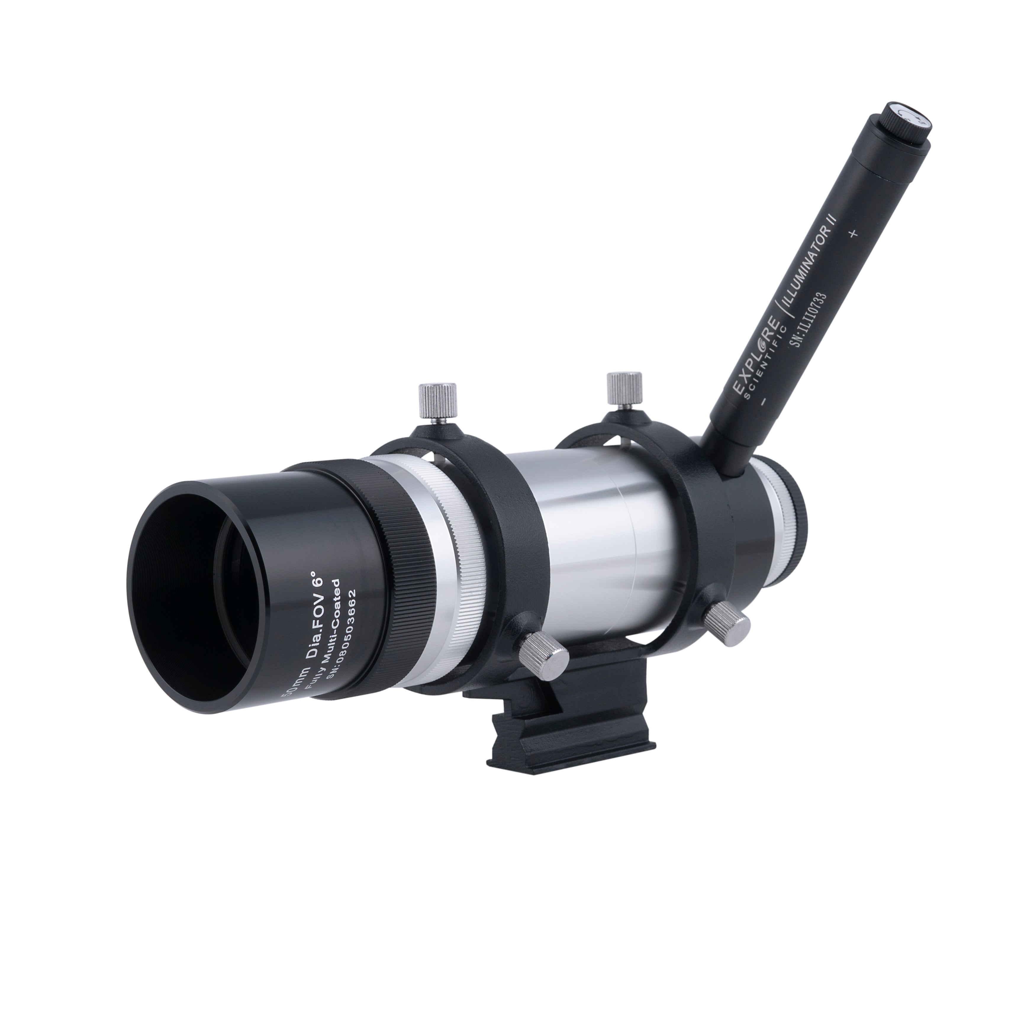 Explore Scientific 8x50 Straight Through Illuminated Viewfinder with Bracket - Long Battery Life Illuminator II for Astronomy & Stargazing