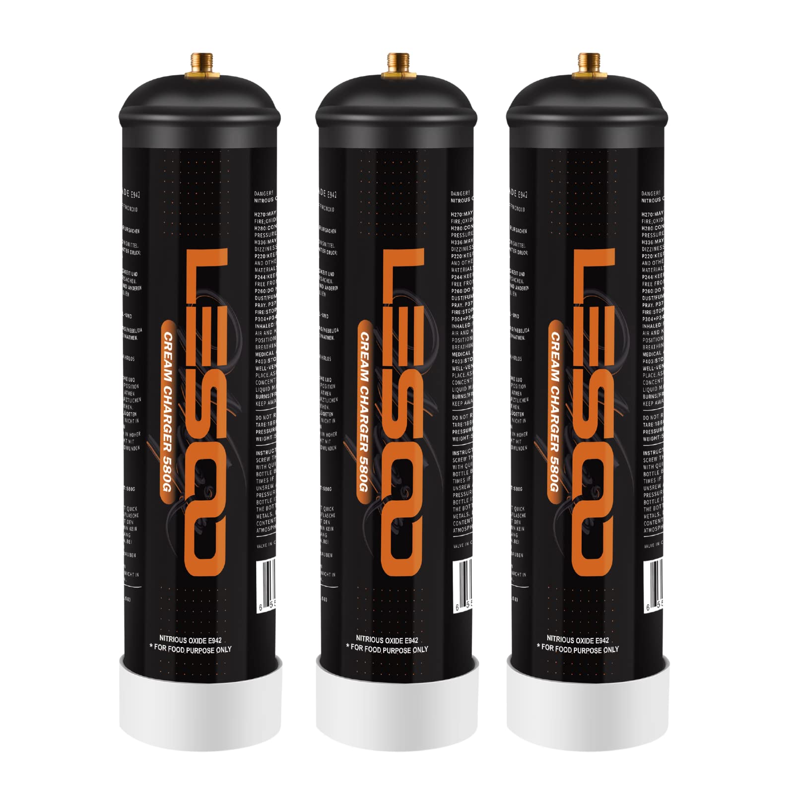 Premium N2O Whipped Cream Chargers - 0.95L Nitrous Oxide Canisters (615g, Pack of 3) for Professional Desserts, Coffee Shops & Home Baking