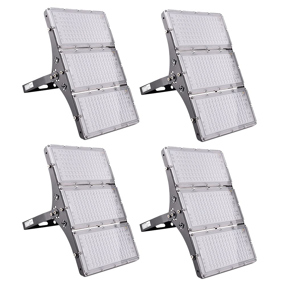 4-Pack 300W LED Flood Lights Outdoor - 24000LM Super Bright Security Lights, 3000K Warm White Stadium Lighting, IP65 Waterproof for Yard, Garage, Lawn, Arena - Perfect for Outdoor Events & Nighttime Safety