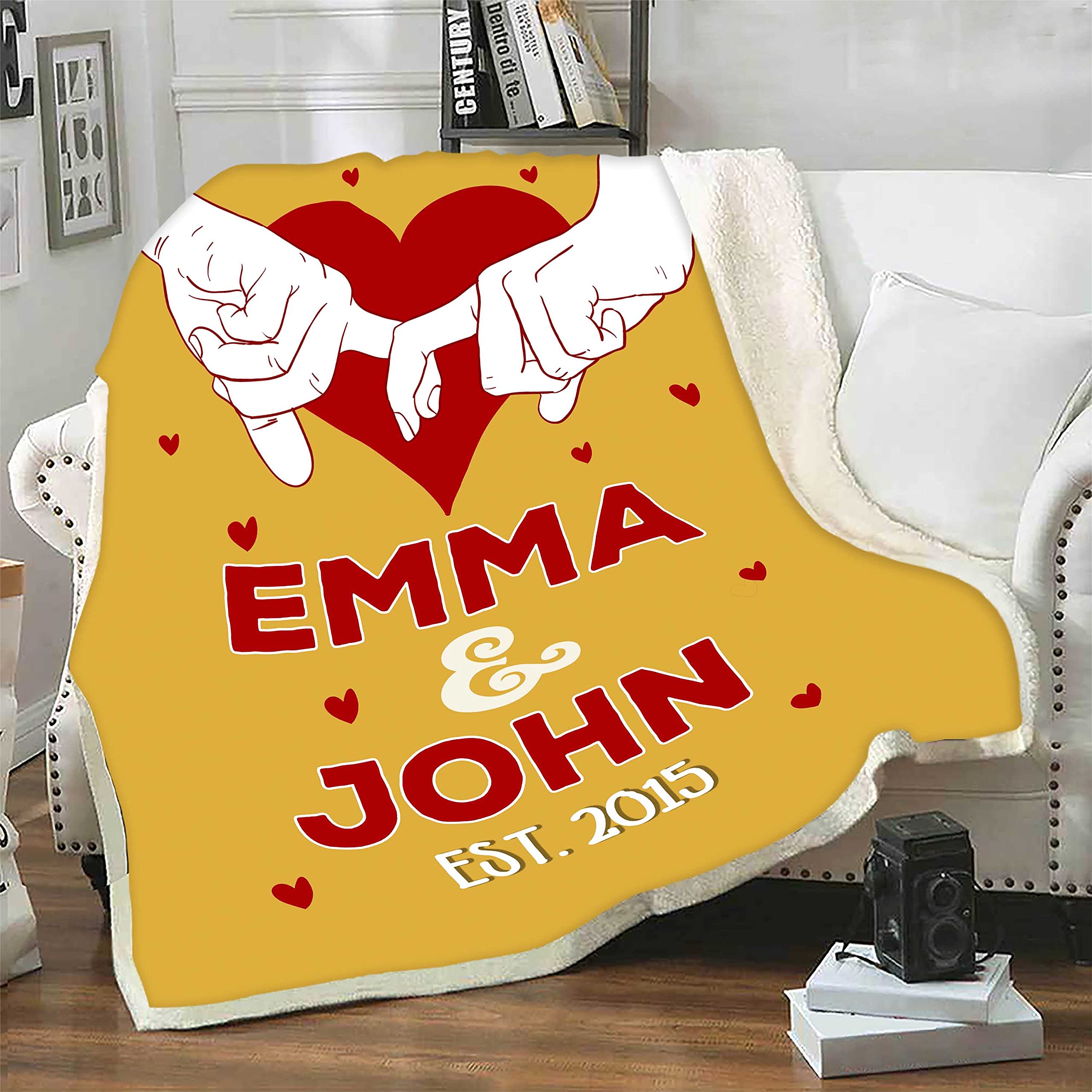 Personalized Couple Blanket - Custom Name & Date - Premium Soft & Warm Throw for Anniversary, Wedding, Christmas Gift - Perfect for Cozy Nights & Romantic Moments