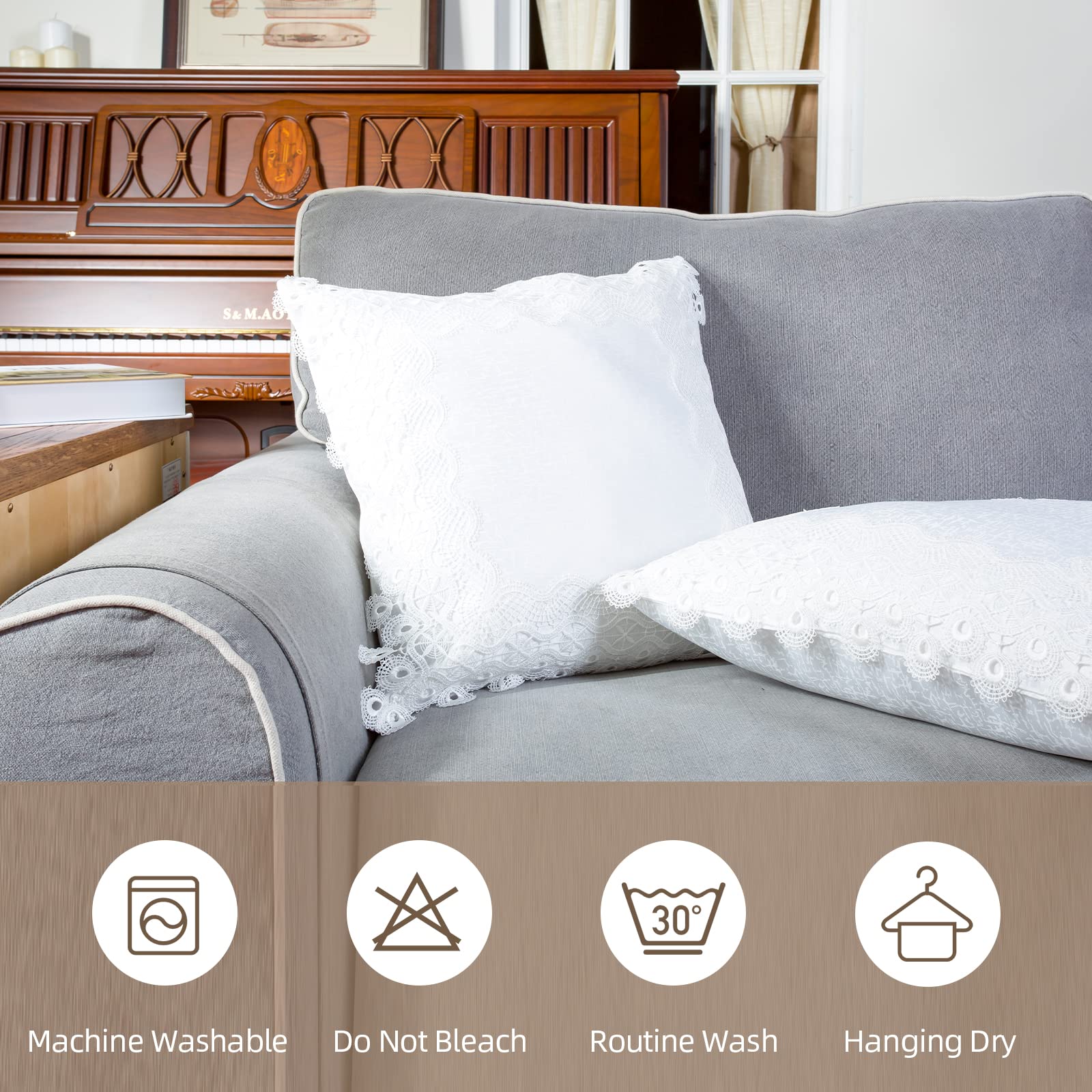 18x18 Inch White Lace Throw Pillow Covers Set of 2 - Soft Farmhouse Decor with Exquisite Embroidery for Living Room, Bed, Couch & Sofa | Cozy Home Accent for Relaxation & Stylish Interior Design