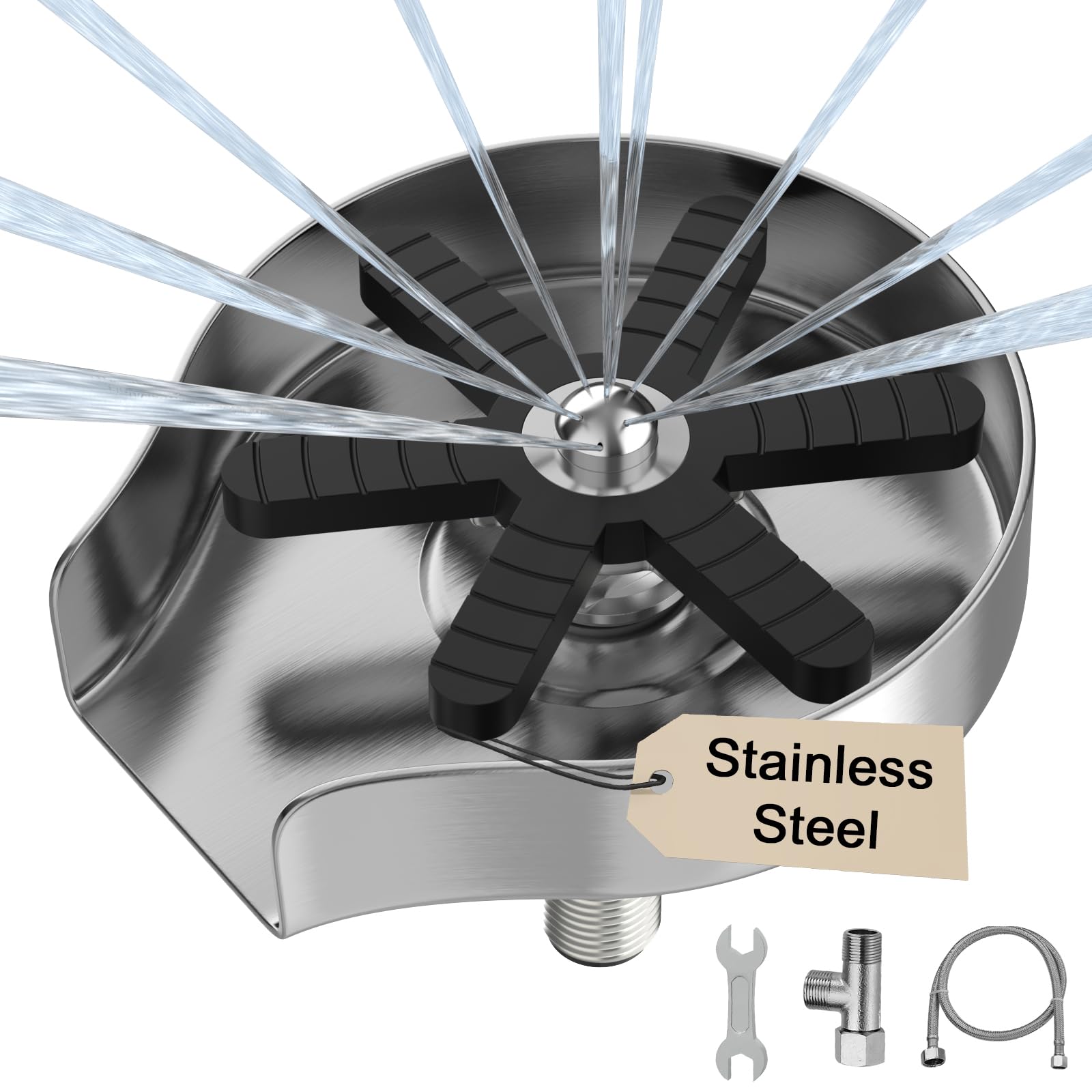 FONTOP Stainless Steel Glass Rinser Cup Washer - Sink Attachment for Home, Bar & Cafe - Brushed Nickel Faucet Accessory - Perfect for Washing Wine Glasses, Beer Mugs & Bottles in Kitchen & Commercial Use