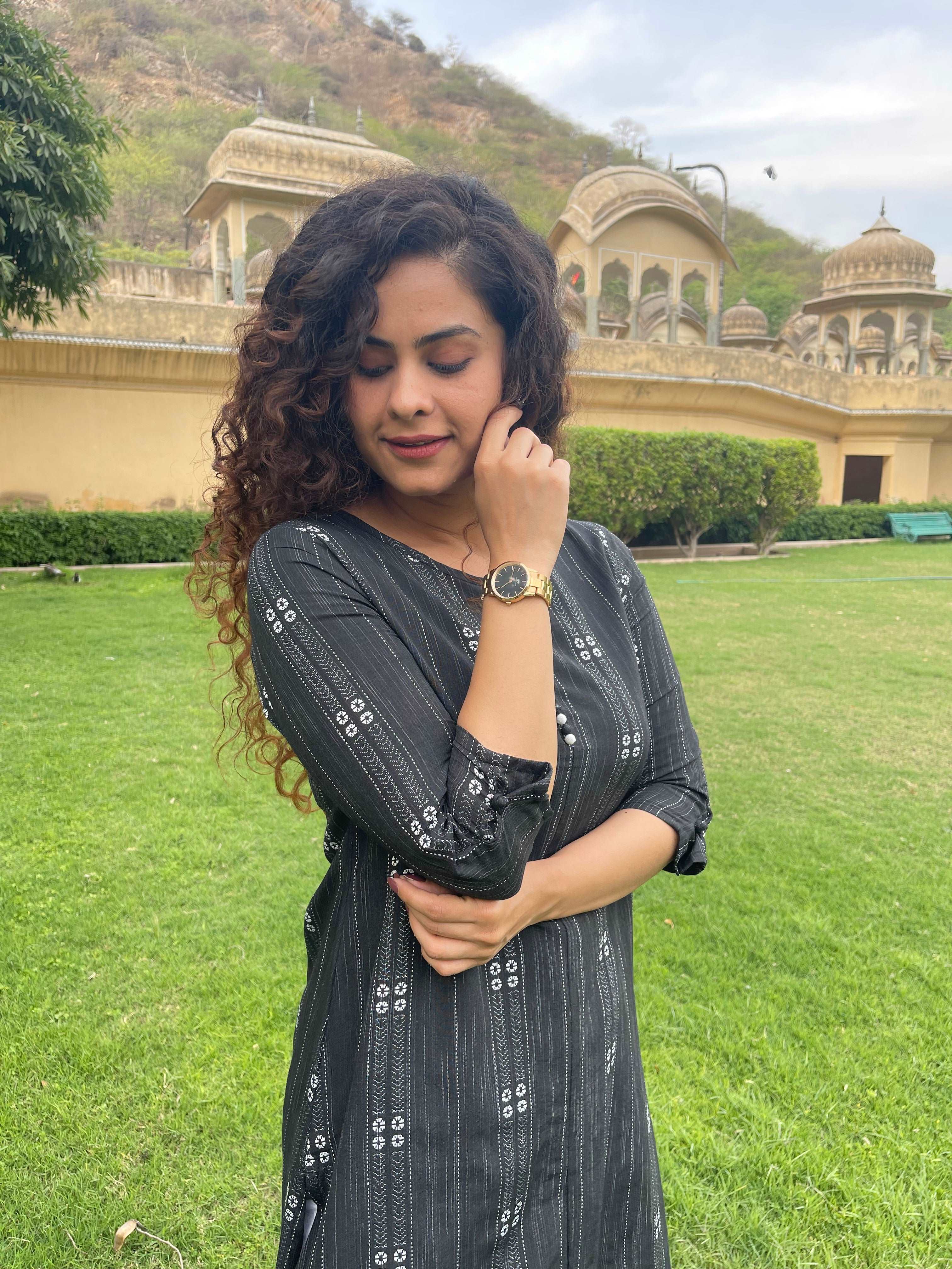 Stylish Black Cotton Printed Kurta Set for Women - Traditional Indian Ethnic Wear for Festivals, Weddings & Casual Outings