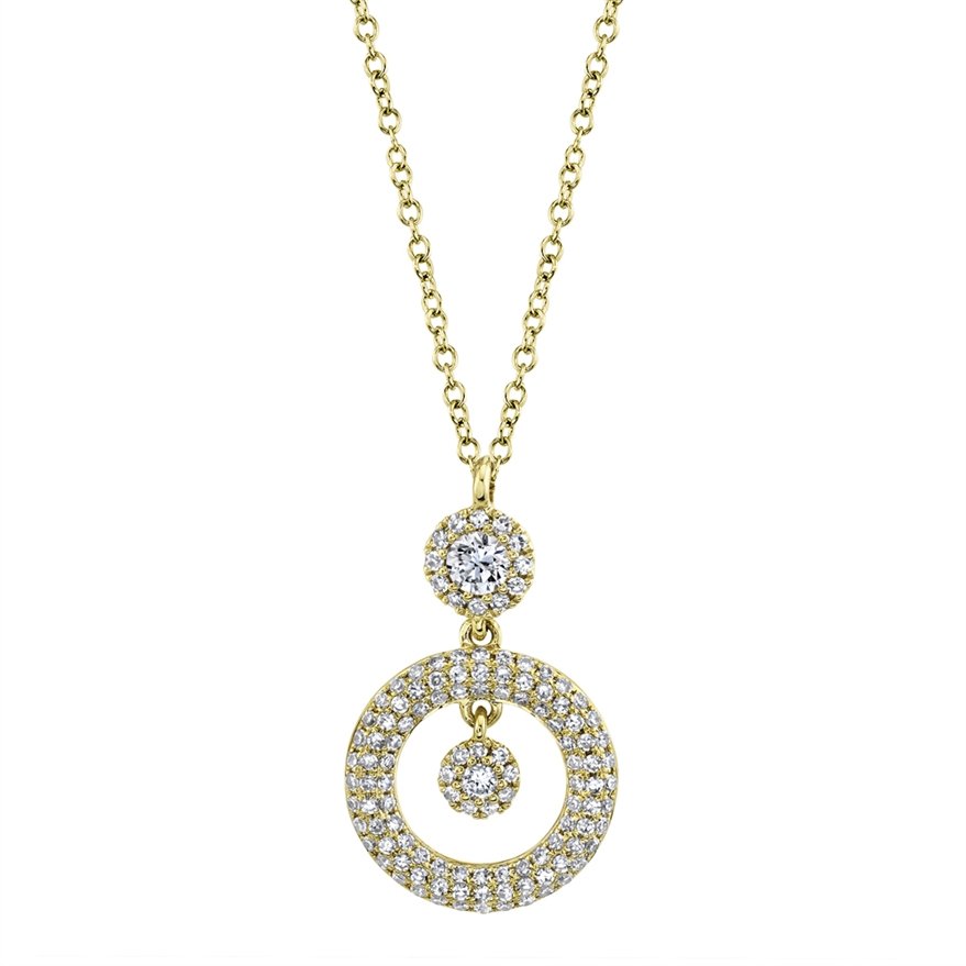 14K Gold 0.39 CTW Diamond Double Round Halo Drop Pendant Necklace - Elegant Jewelry for Women, Perfect for Weddings, Anniversaries & Special Occasions