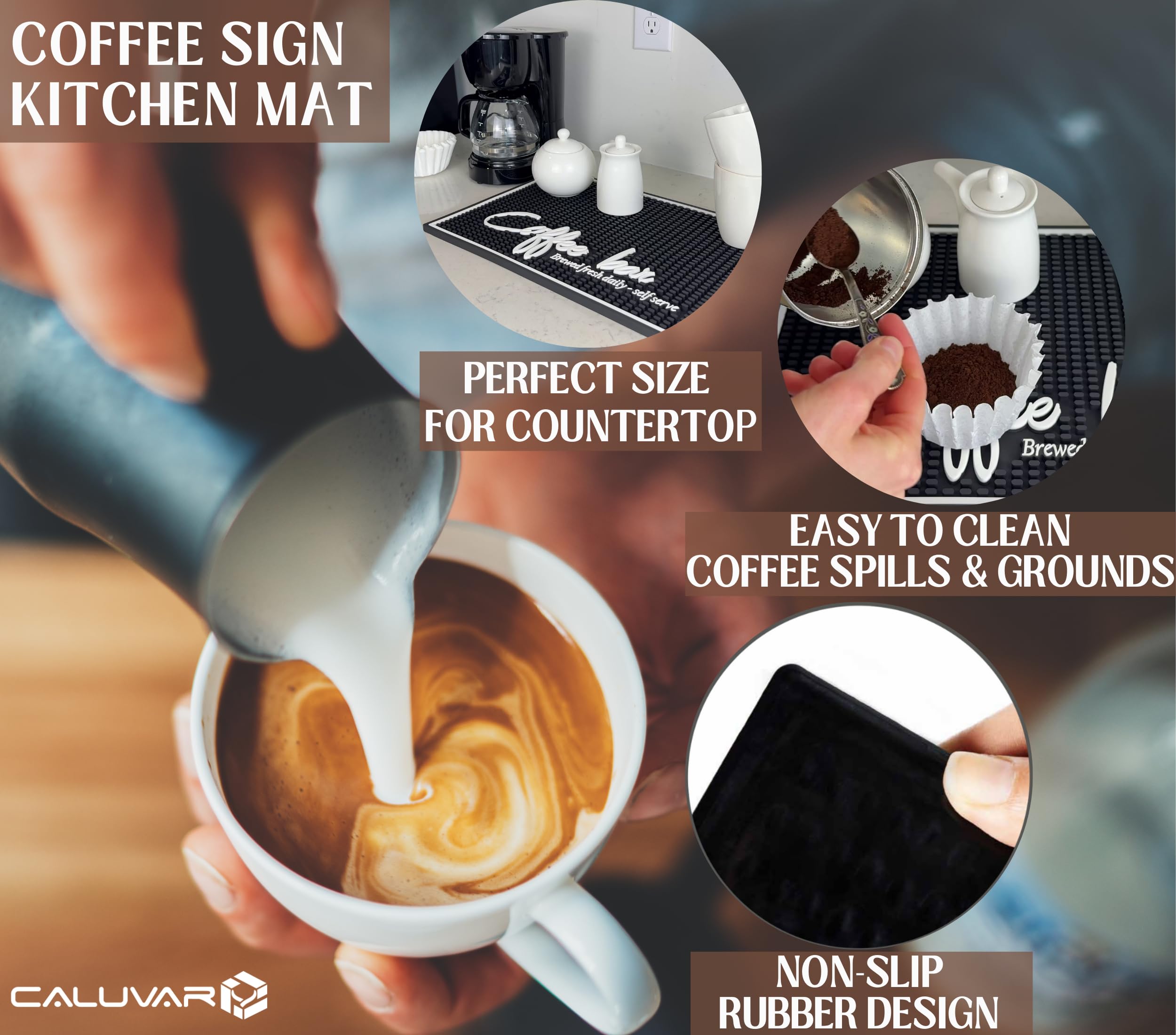 Premium Coffee Bar Mat for Countertop - Large 18x12 Non-Slip Kitchen Mat, Bar Accessories & Decor - Durable Coffee Station Sign - Perfect for Home Cafes, Coffee Shops & Kitchen Counter Protection
