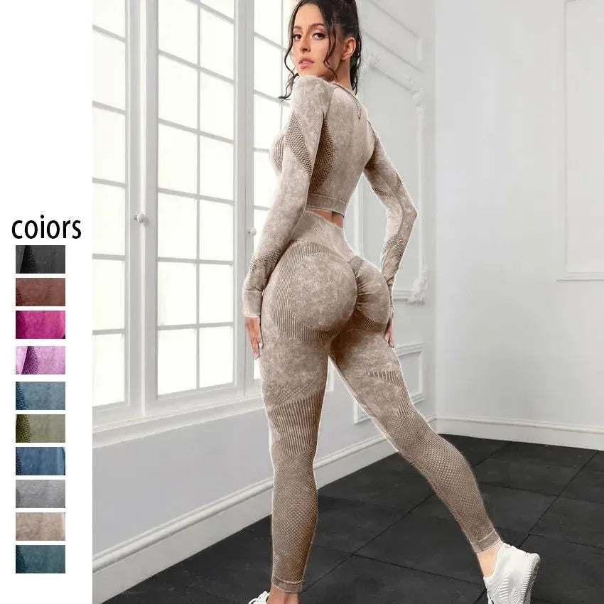 Seamless Yoga Sets for Women - Long Sleeve Crop Top & High Waist Leggings - Workout Sportswear Gym Clothing - Perfect for Yoga, Pilates, Running & Fitness Training