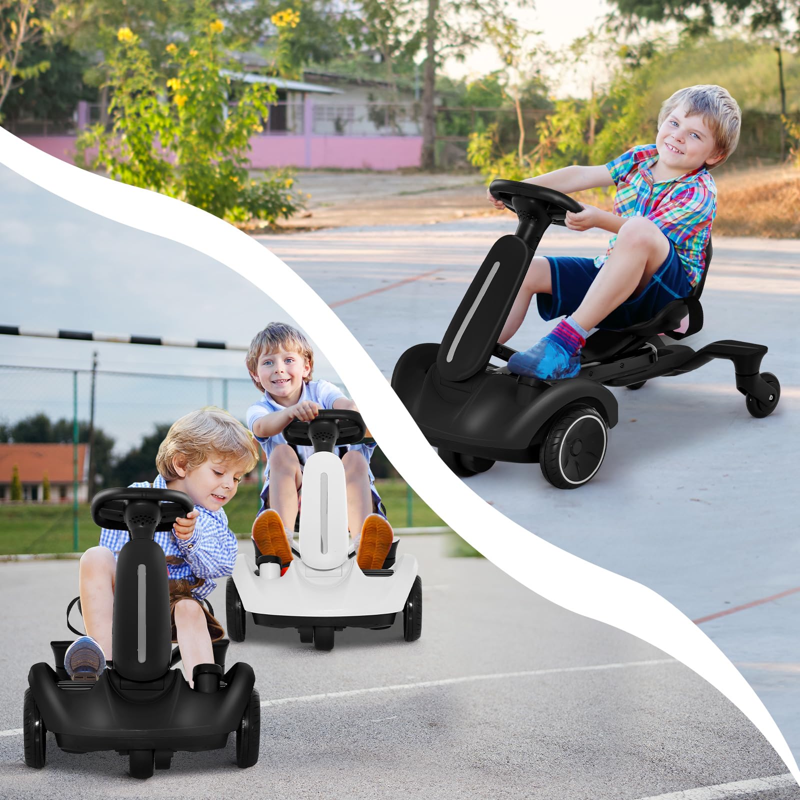 Costzon 6V Electric Ride-On Drift Car for Kids Ages 3+ | 360° Spin, Adjustable Seat, 2.6-3 MPH | Horn & Engine Sounds | Black Kids Drifting Go Kart - Perfect for Indoor Play & Backyard Fun