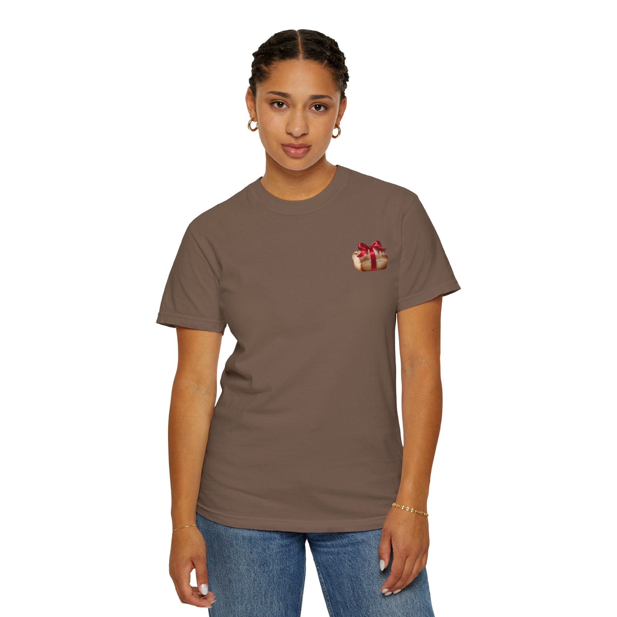 Gift of Love T-Shirt - Unisex Garment Dyed Tee with Heart & Bread Print | Casual Wear, Couples Outfits, Valentine's Day Gift