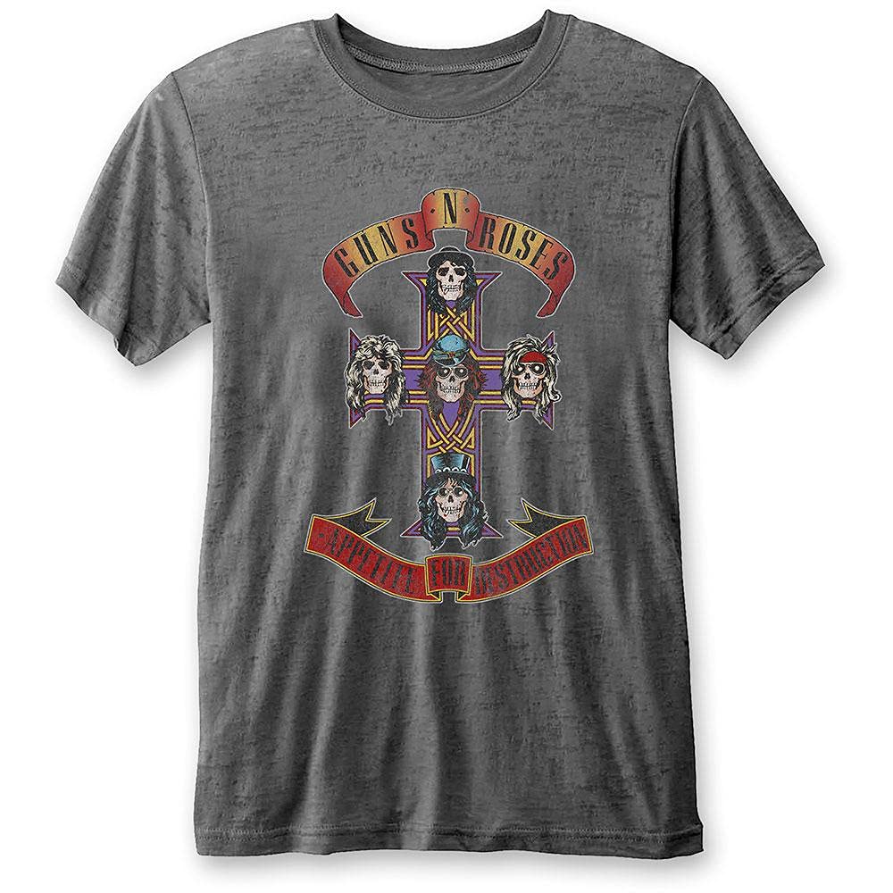 Gun N' Roses 'Appetite for Destruction' Vintage Burnout T-Shirt - Grey Rock Band Tee for Concerts, Parties & Casual Wear