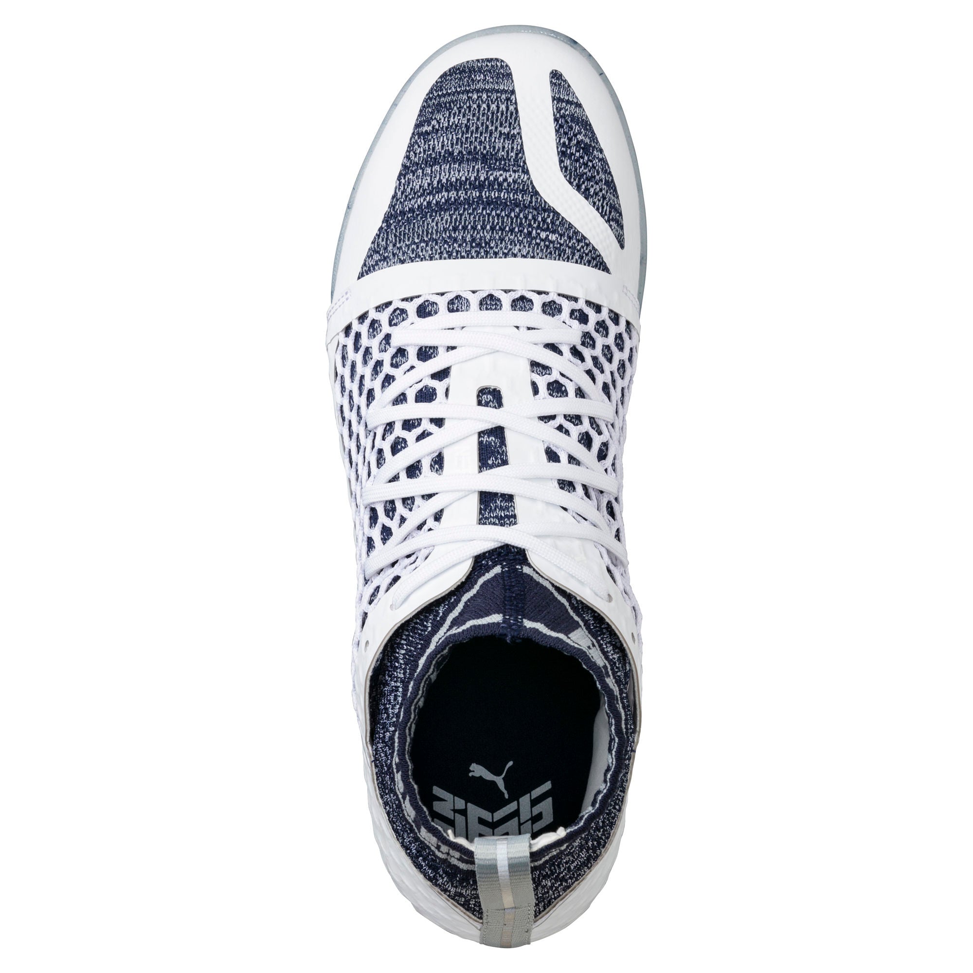 PUMA 365 evoKNIT NETFIT CT Indoor Soccer Shoes for Men - Lightweight Breathable Football Cleats in White Peacoat Quarry - Perfect for Indoor Training & Futsal Matches