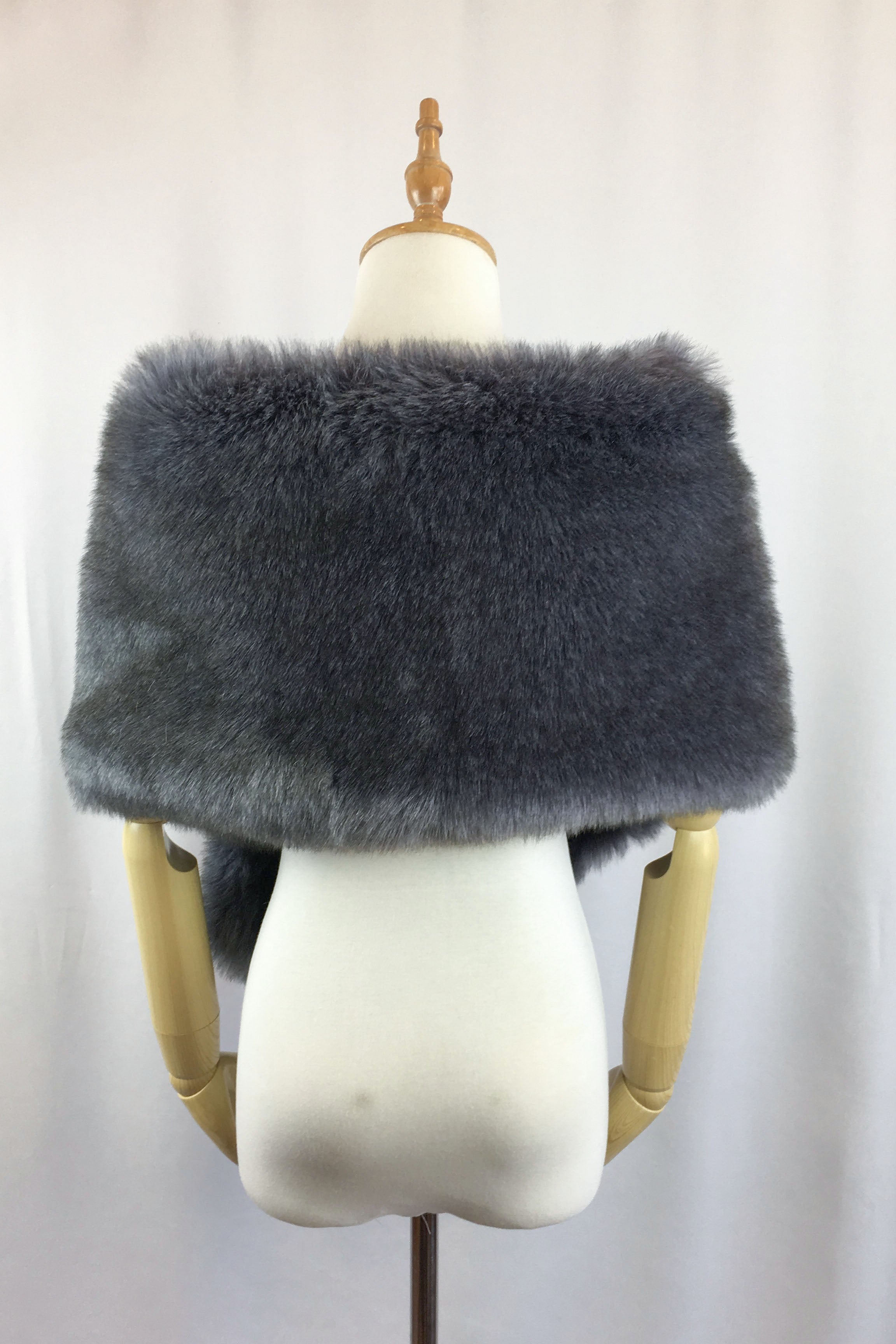 Dark Blue & Gray Faux Fur Shawl Wrap - Soft Winter Scarf for Women (Lilian DGry01) - Perfect for Cold Weather, Evening Parties & Holiday Gifts